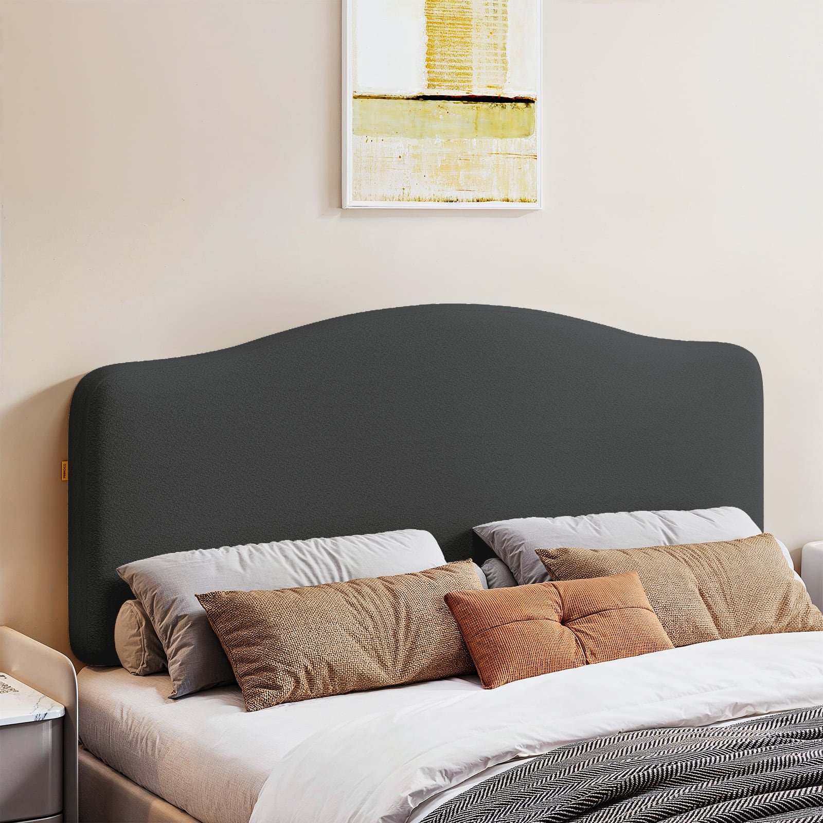 Pinmoco - Curved Upholstered Headboard with Adjustable Height & Easy Plug-in Mount, Scratch-Resistant Towel Velvet - Gray
