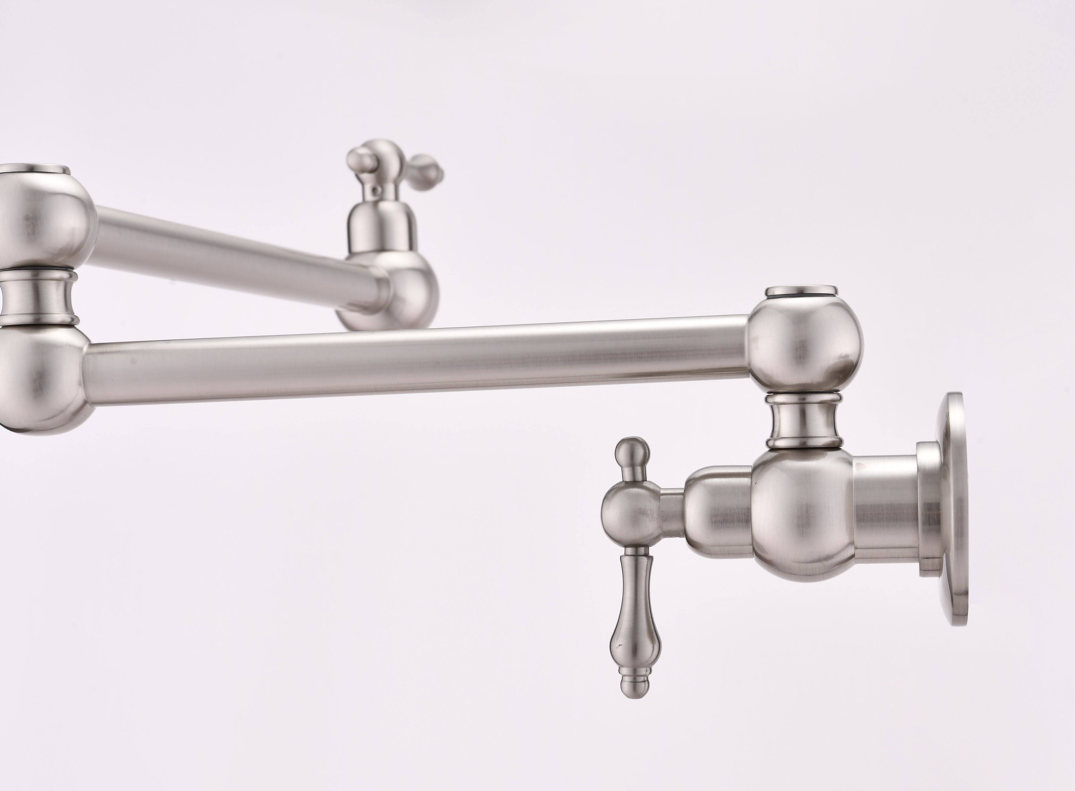Left. Siljoy - Pot Filler Faucet Wall Mount - Brushed Nickel.