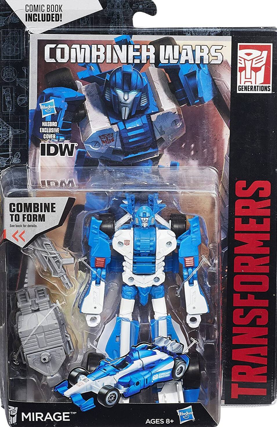 COMIC BOOK INCLUDED!  
COMBINER WARS GENERATIONS  
HASBRO EXCLUSIVE COVER  
IDW  
COMBINE TO FORM  
See back for details.  
TRANSFORMERS  
MIRAGE  
AGES 8+