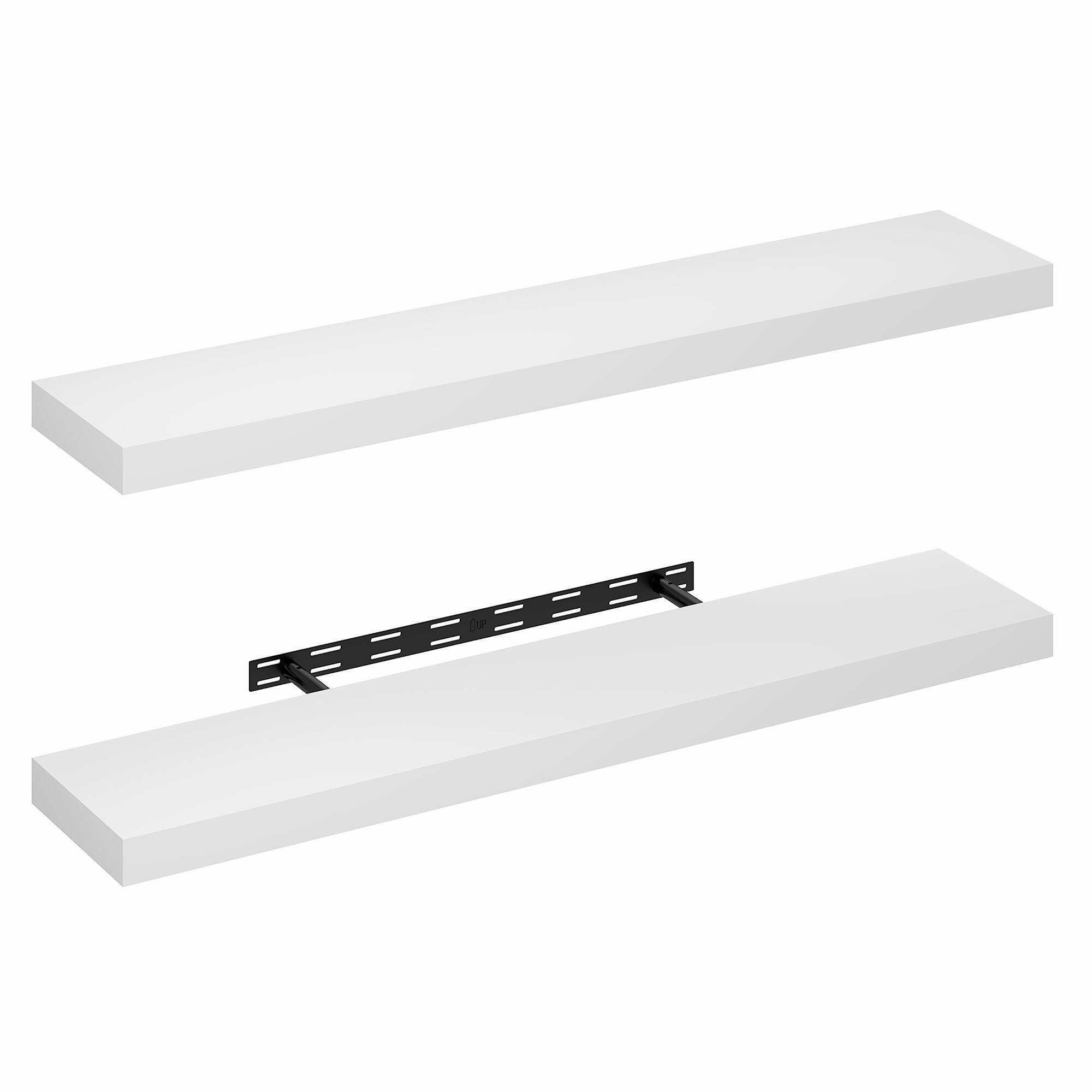 Alt View 3. Furinno - TANNA Floating Shelves for Wall 9 x 47 Wall Shelf, Set of 2, Wall Mounted Shelf with Invisible Bracket, 2-in Thick - White.