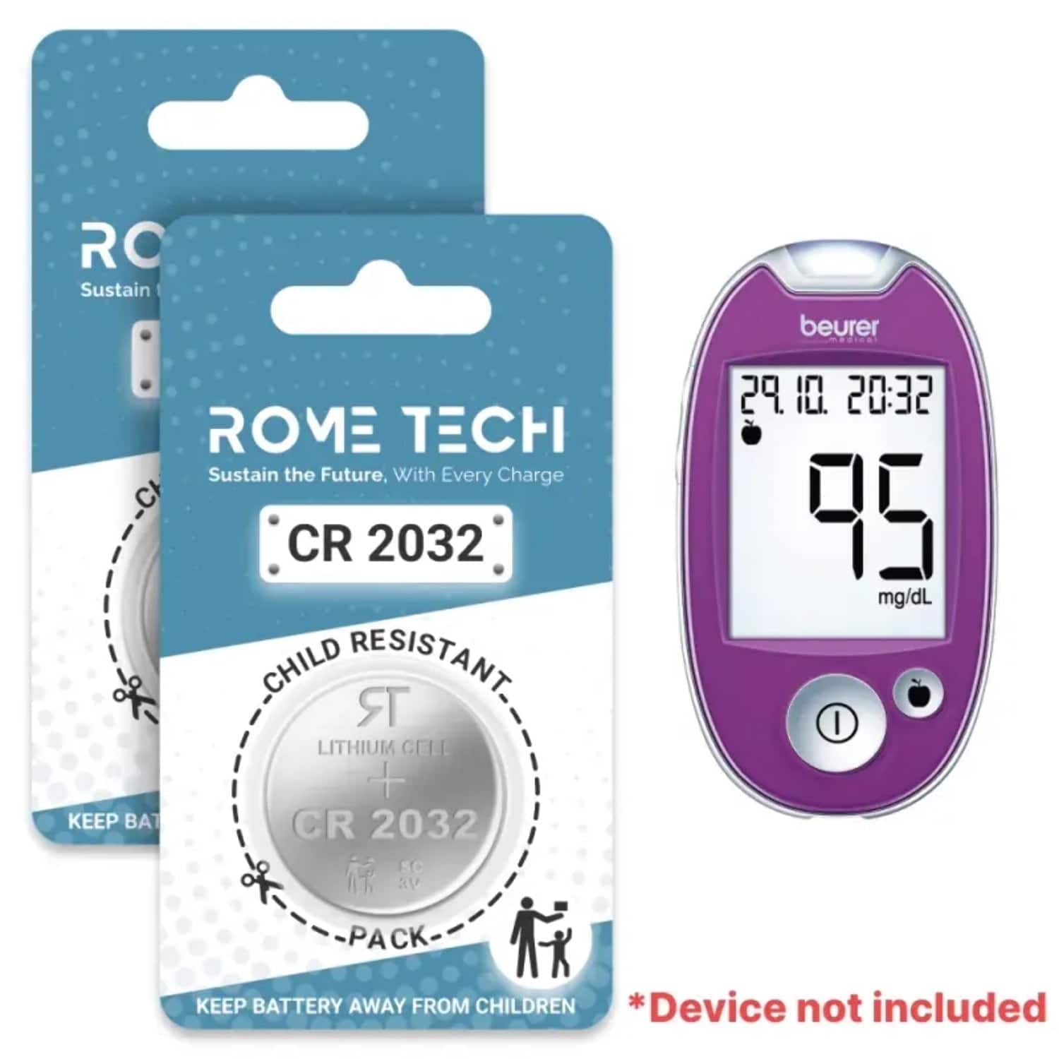 RomeTech - Replacement Battery for Beurer GL 44 Blood Glucose Monitor