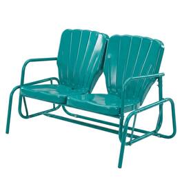 Outdoor Escape - Turquoise Outdoor Loveseat Glider – Retro Furniture Seating for Two People - Turquoise Gloss