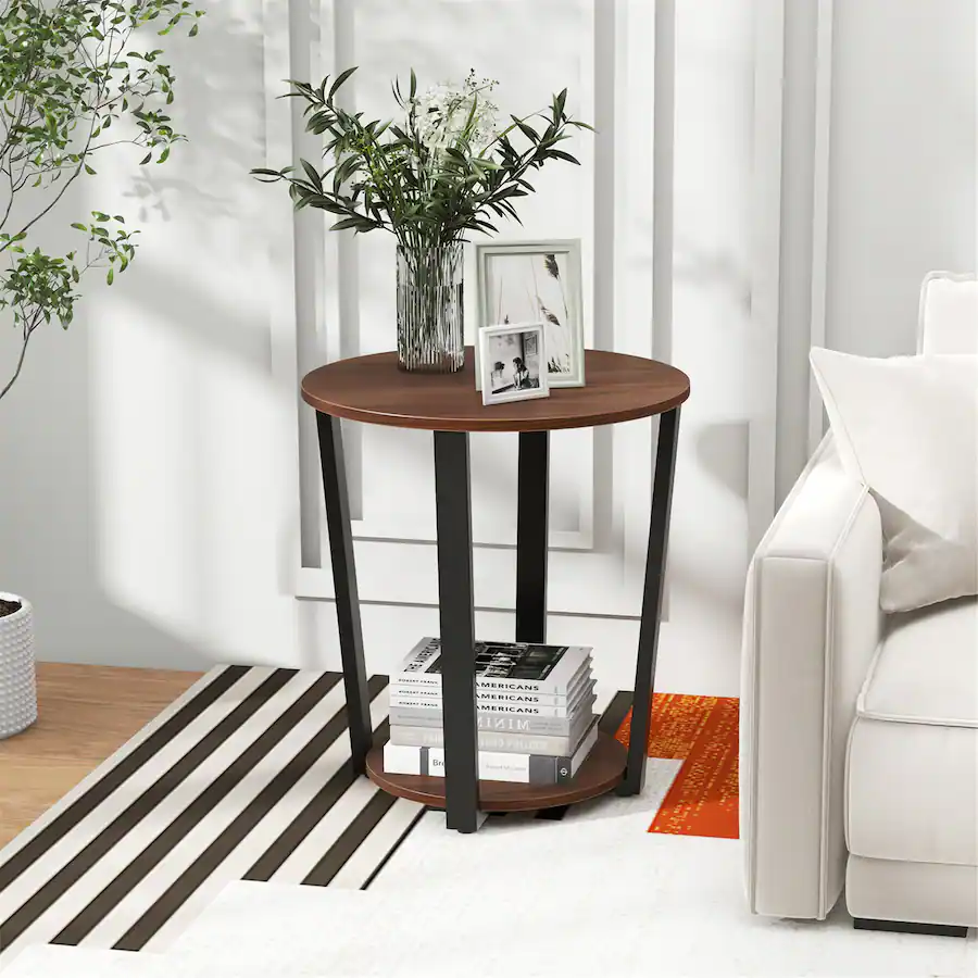 Gymax Industrial End Table Sofa Side Table Set ot 2 Nightstand w ...