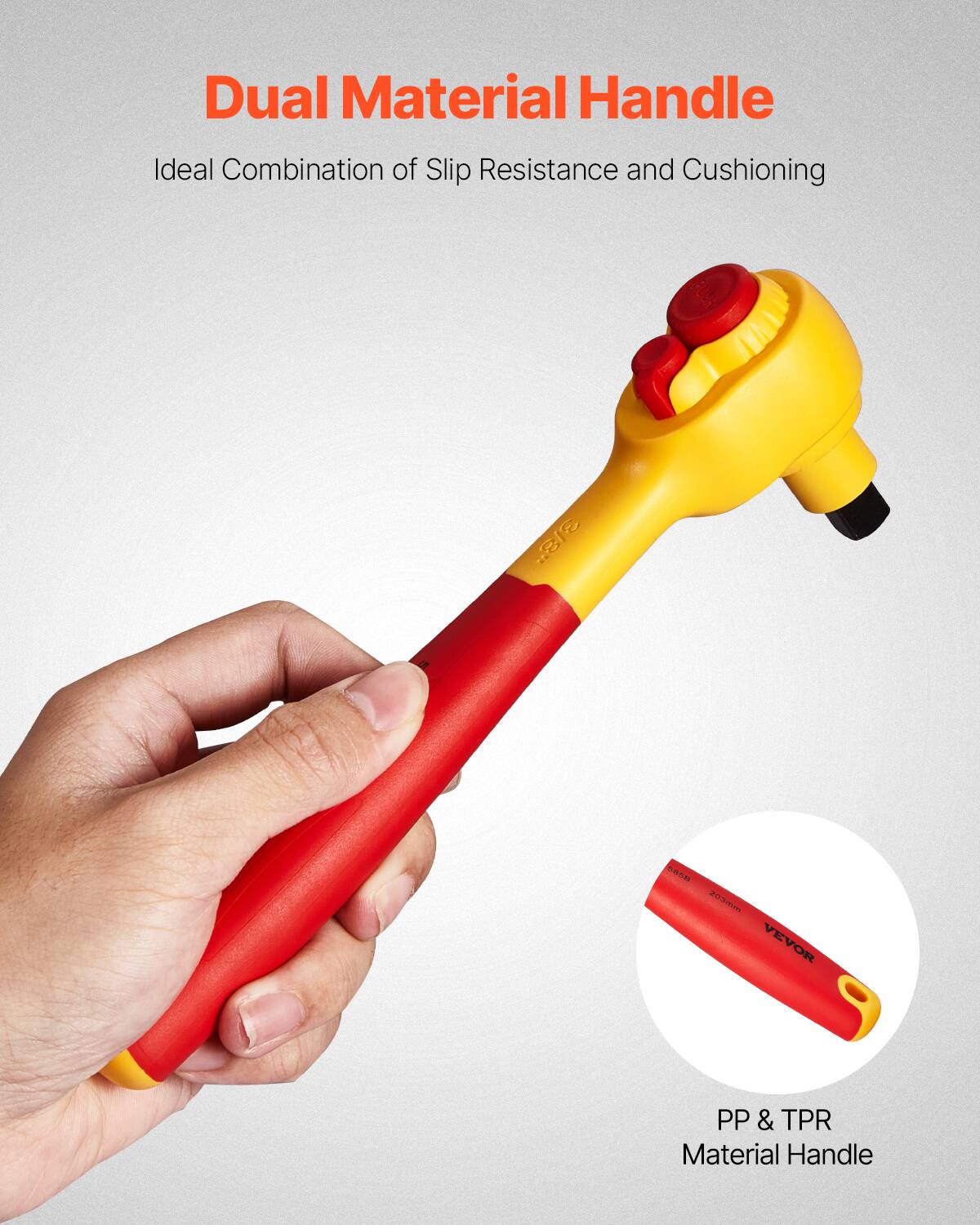 Dual Material Handle  
Ideal Combination of Slip Resistance and Cushioning  

PP & TPR Material Handle