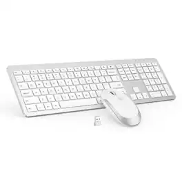 PO3TICJUNKI3 - Wireless And Mouse Combo - Full Size Slim Thin With Numeric Keypad Stable Connection Adjustable Dpi white - Silver and White