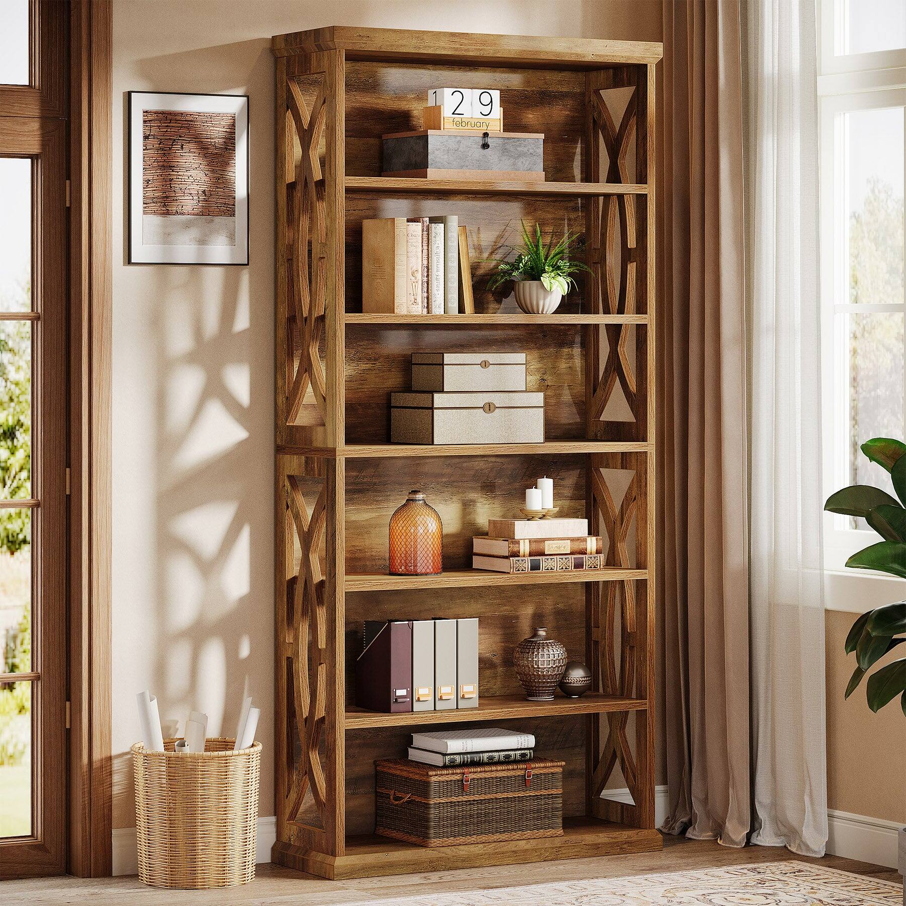 Angle. Tribesigns - Bookshelf with Engineered Wood Construction and Storage Shelves for Books, Decor and Everyday Organization - Brown.