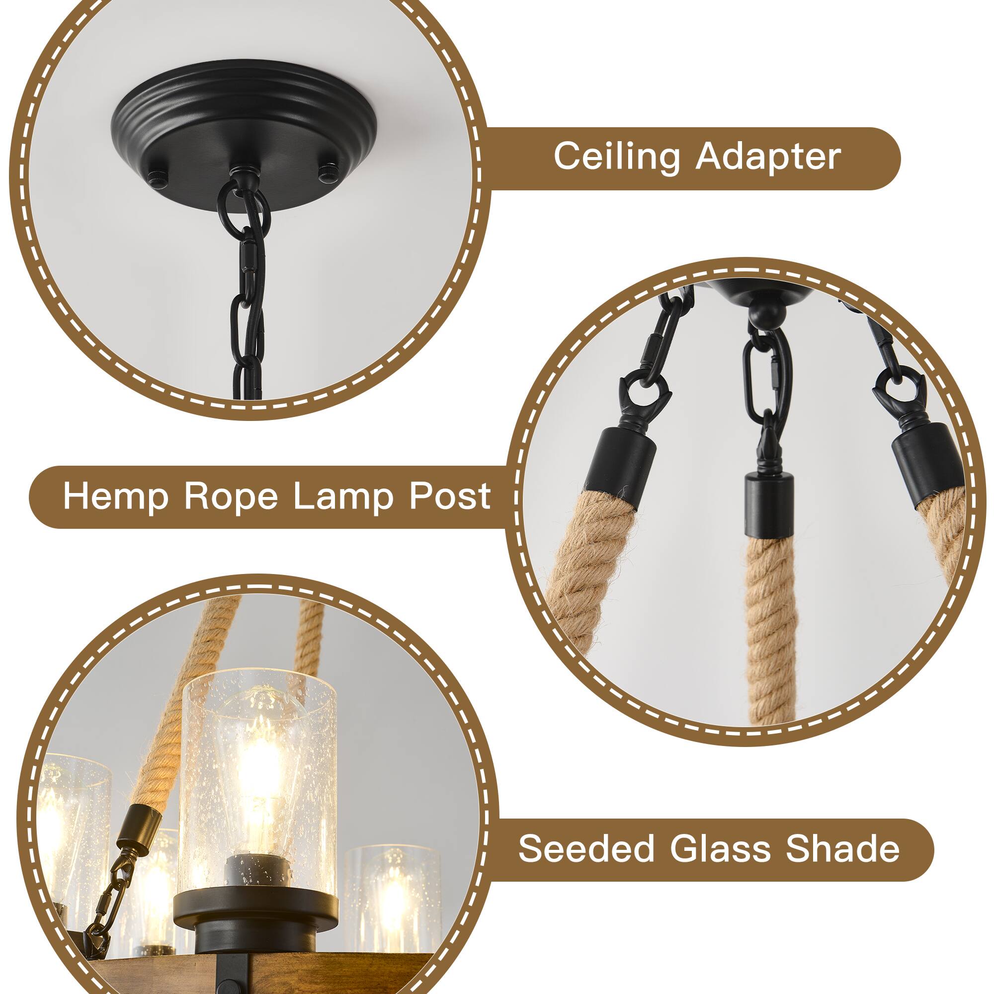 Ceiling Adapter  
Hemp Rope Lamp Post  
Seeded Glass Shade