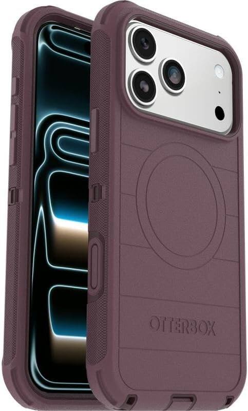 Left. OtterBox - OtterBox iPhone 17 Pro Max (Only) - Bundle: Defender Series Case & Screen Protector - Rugged - Snaps on MagSafe - Purple Mystery.
