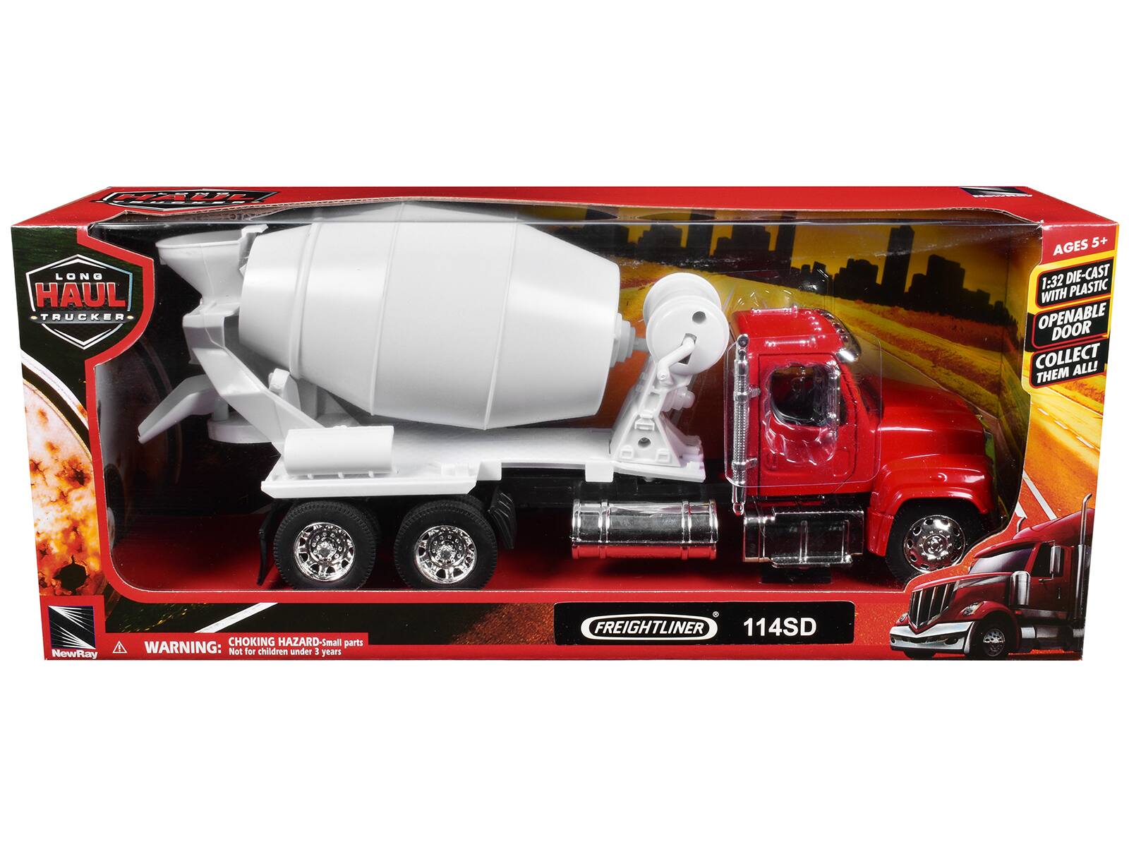 - LONG HAUL TRUCKER
- AGES 5+
- 1:32 DIE-CAST WITH PLASTIC OPENABLE DOOR
- COLLECT THEM ALL!
- FREIGHTLINER 114SD
- WARNING: CHOKING HAZARD - Small parts. Not for children under 3 years.