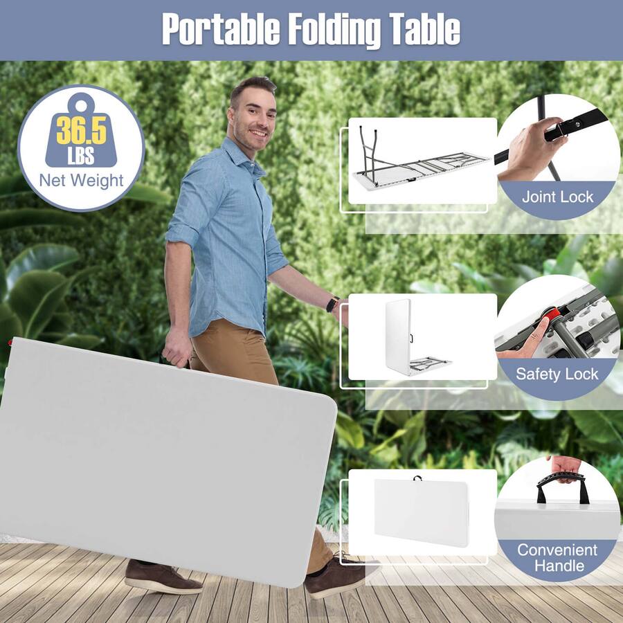 Multi Lock Hand Table Costway 8 ft Portable Folding Table with HDPE Tabletop Safe Lock ...