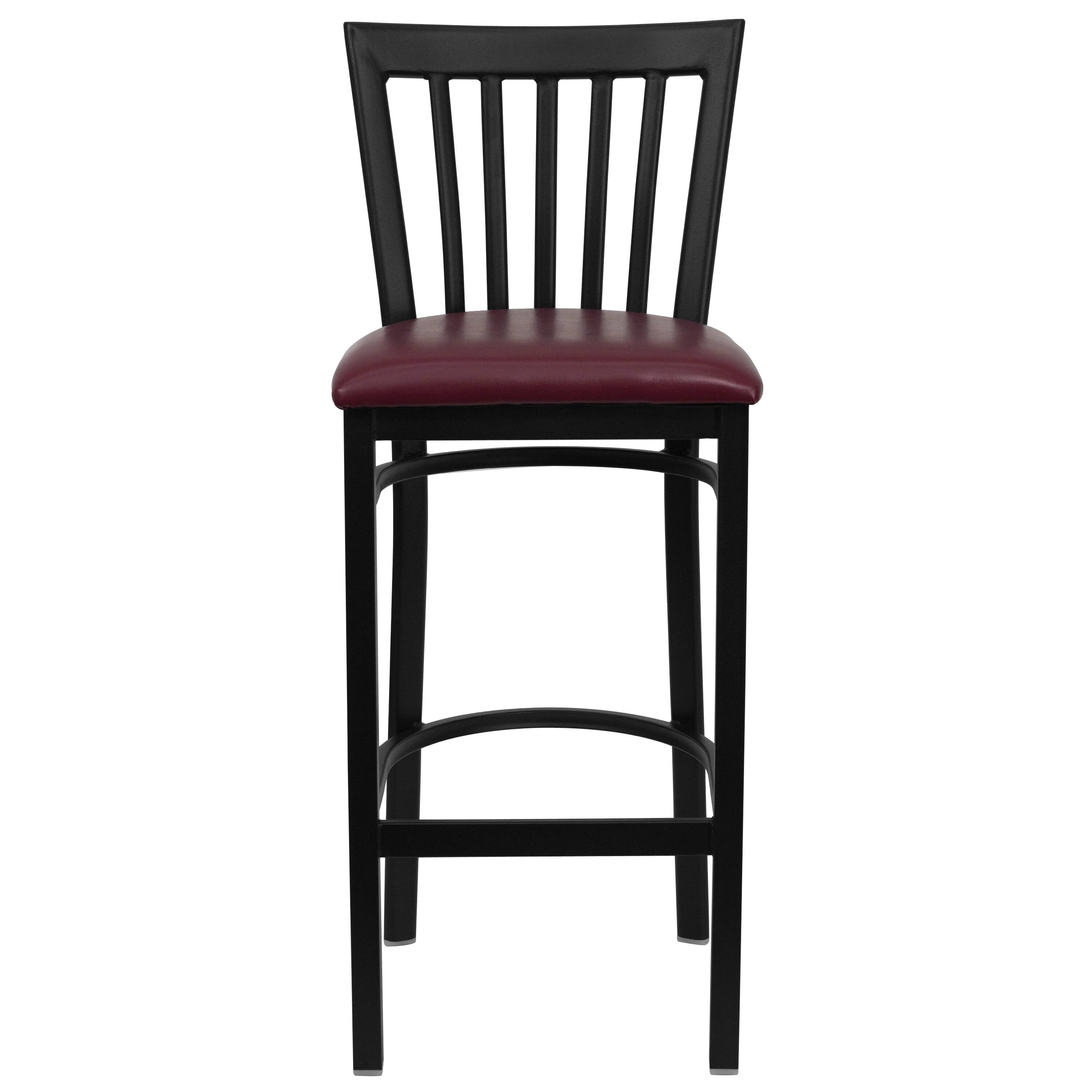 Alt View 5. Emma + Oliver - School House Back Metal Restaurant Dining Barstool - Burgundy Vinyl Seat/Black Metal Frame.