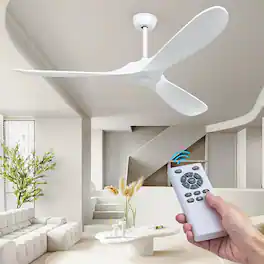 Domanki - 60" Wood Ceiling Fan no Lights with Remote, Reversible DC Motor 6-Speed, 3 Blades Modern Propeller Ceiling Fans - White