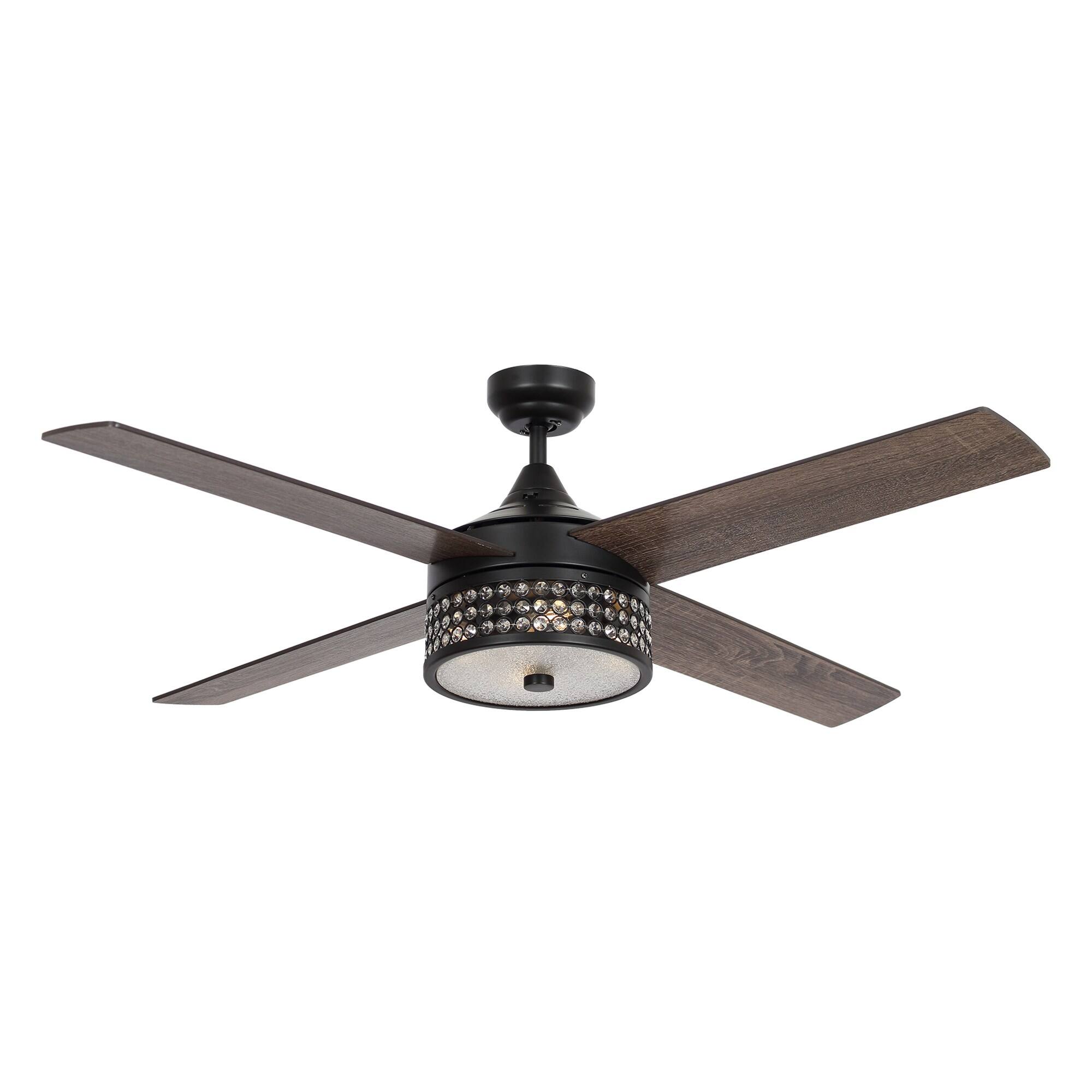 Alt View 4. Parrot Uncle - 52" Farmhouse Black 4-Blade Crystal Ceiling Fan with Remote Control - Black.