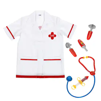 Front. Klein - Klein: PRO Doctor Costume - White & Red - 6pc Set, Age 3+.