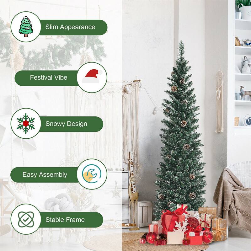 WELLFOR 5ft Snow Flocked Pencil Christmas Tree, Unlit Artificial Tree ...