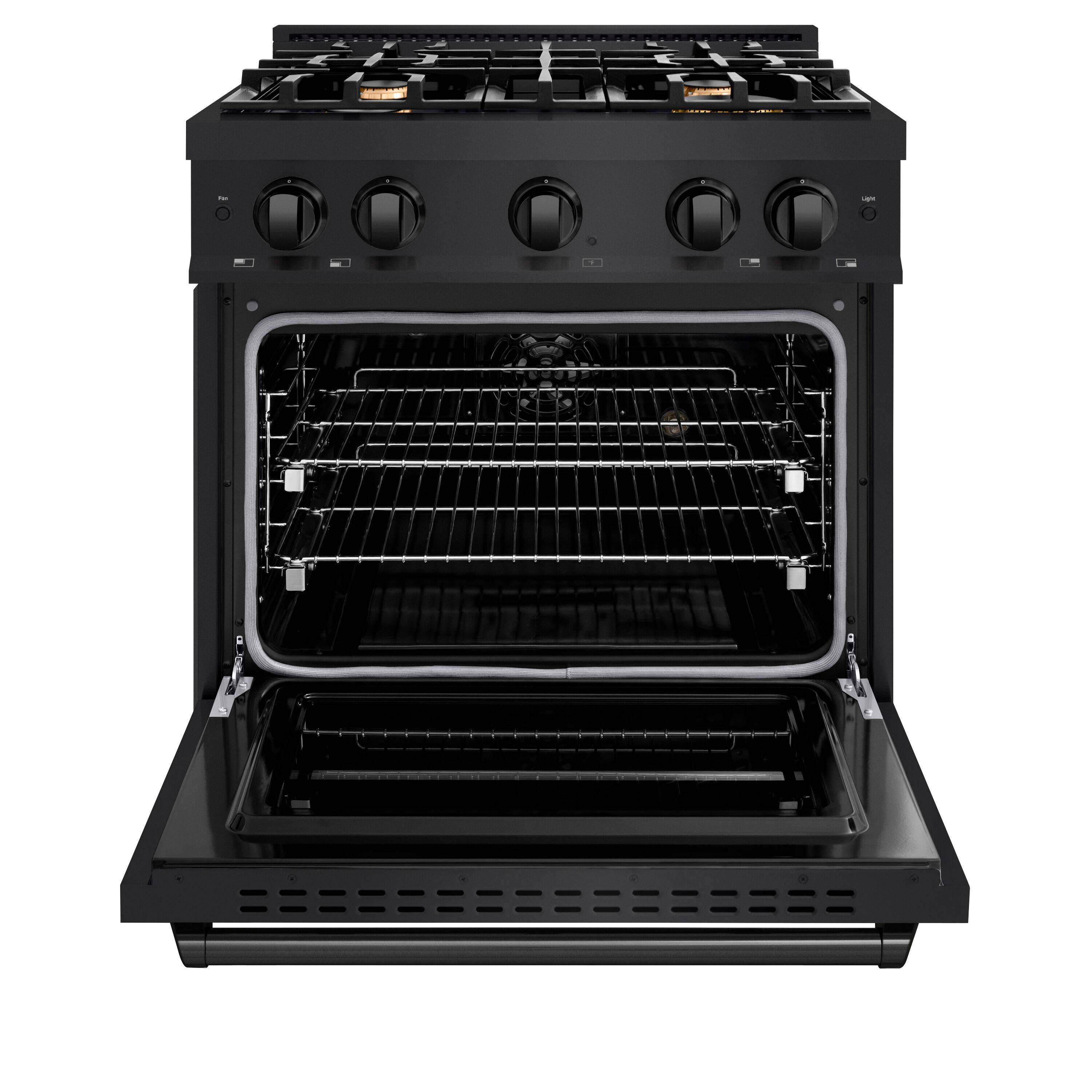 Angle. ZLINE - ZLINE 30" Classic Dual Fuel Black Stainless Convection Oven Range w/ 4 Brass Burners (CDRB-BR-30) - Black Stainless Steel.
