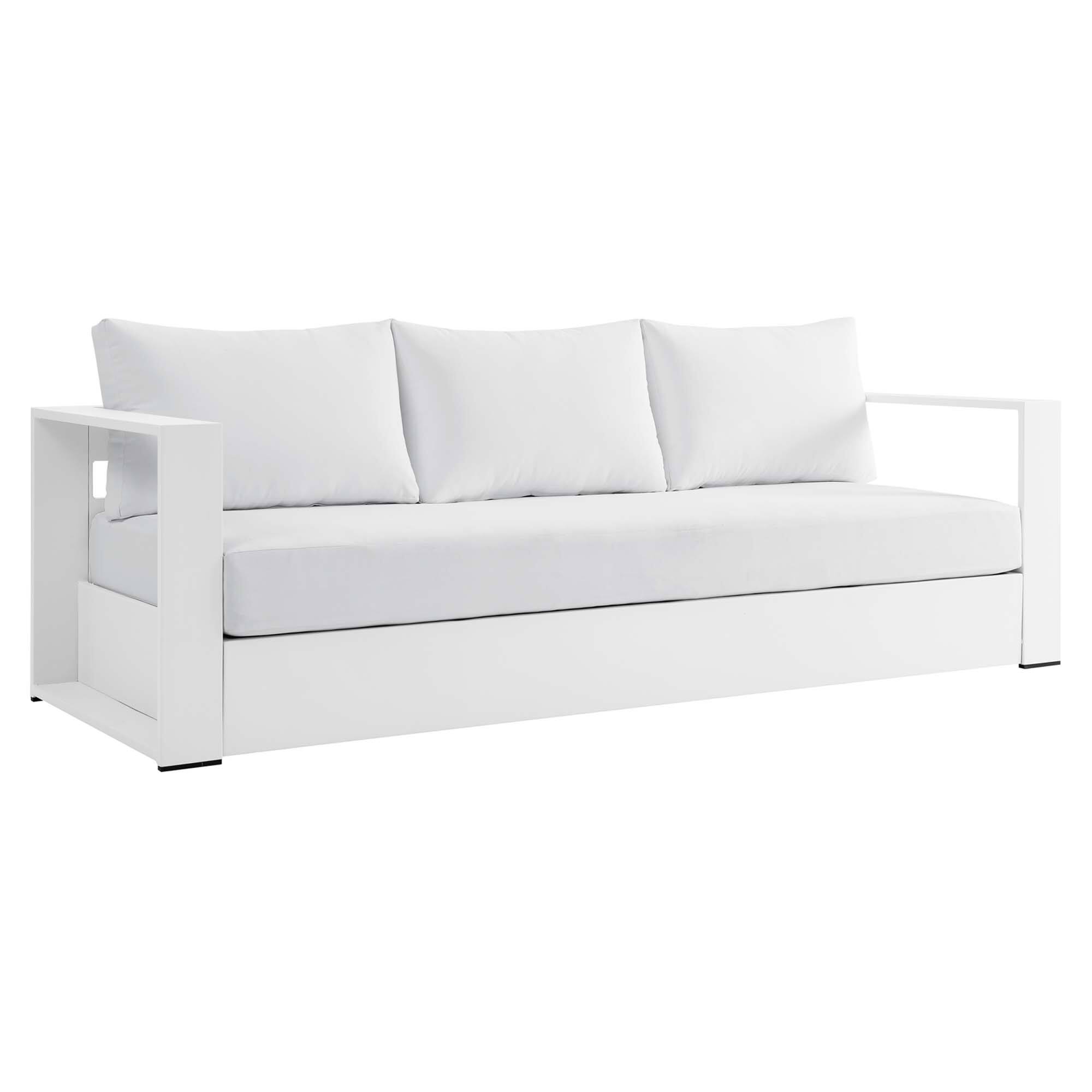 Alt View 5. Modway - Tahoe 4-Piece Outdoor Patio Set - Powder-Coated Aluminum, Cushioned Sofa, 2 Armchairs, Coffee Table - White White.