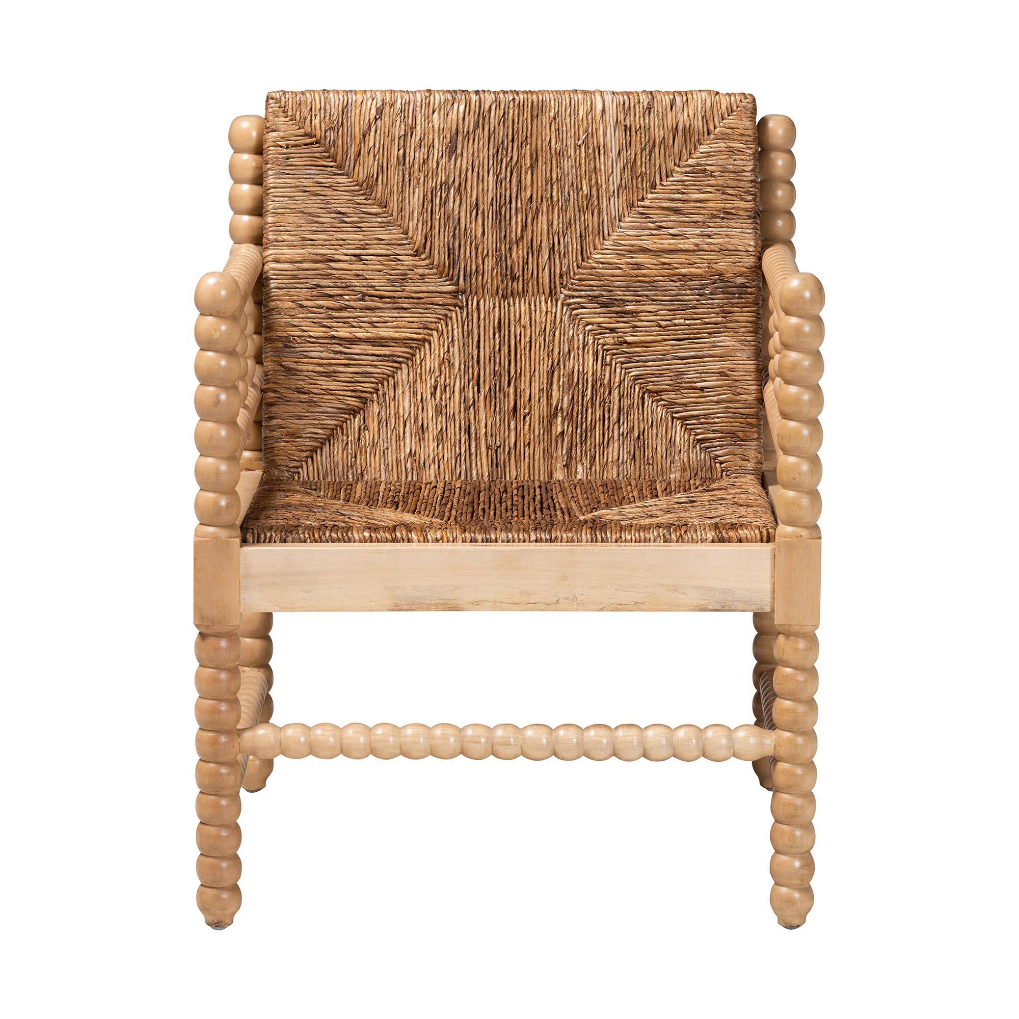 Angle. bali & pari - bali & pari Dolores Woven Seagrass Armchair with Bobbin Frame - Acacia Brown/Natural Brown.