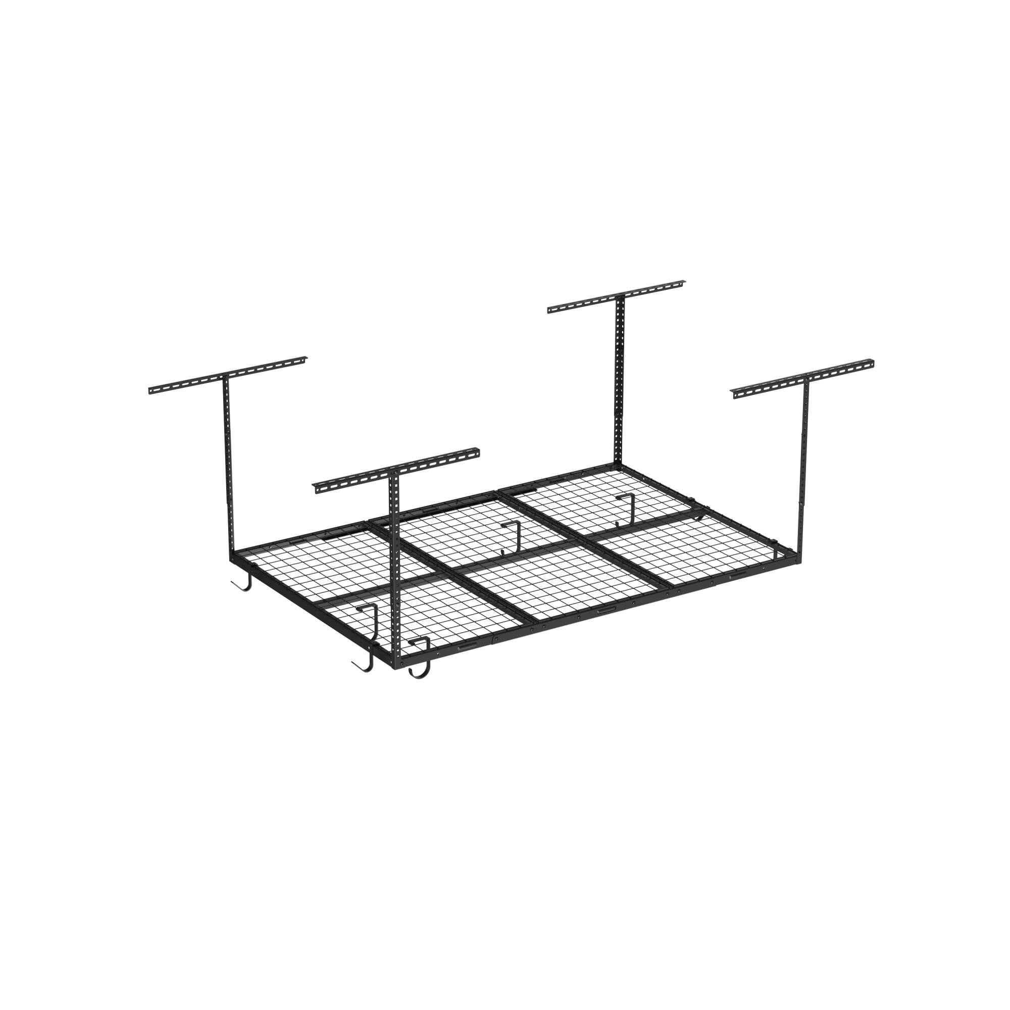 Left. Fleximounts - OHK Series 48 in. W x 72 in. D x 22-40 in. H Ceiling Mounted Overhead Garage Storage Rack with Accessory Hooks - Black.