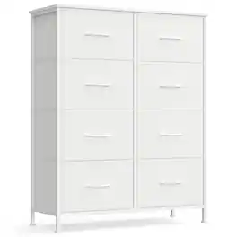 Songmics Home - Dresser for Bedroom, Chest of Drawers, Steel, MDF, 8 Non-Woven Fabric Drawers, Storage Organizer Unit, Closet, Entryway - Cloud White and Snow White