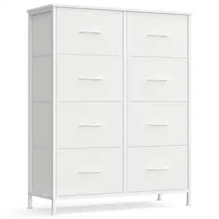 Front. Songmics Home - Dresser for Bedroom, Chest of Drawers, Steel, MDF, 8 Non-Woven Fabric Drawers, Storage Organizer Unit, Closet, Entryway - Cloud White and Snow White.