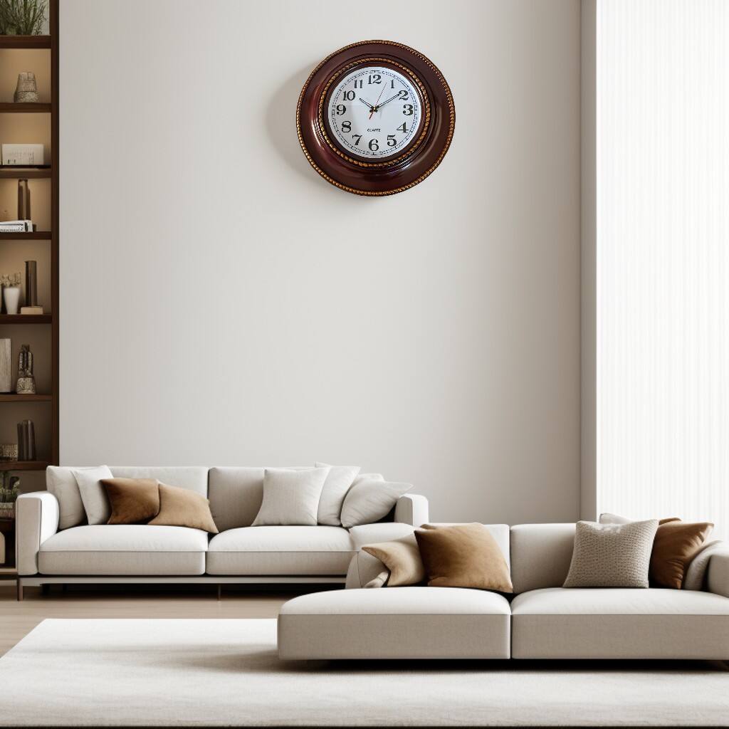 Angle. FC Design - 20"H Brown Golden Traditional Round Wall Clock - Timeless Charm Gift Idea - Multicolor.