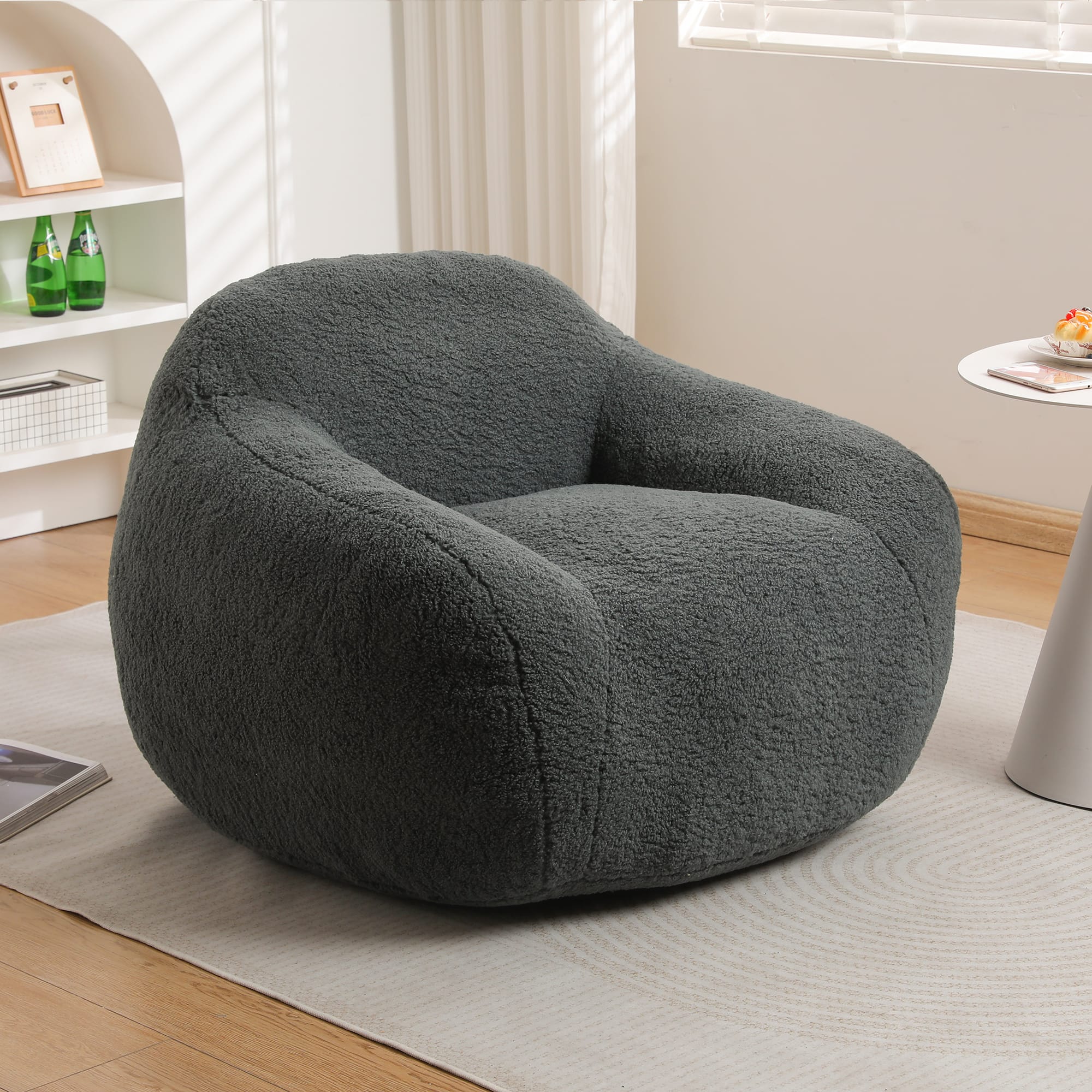 Front. GOODSILO - Giant Memory Foam Filled Bean Bag Sofa with Armrests for Adults, Spacious Faux Fur Lounger for Living Room and Bedroom - Dark Gray.