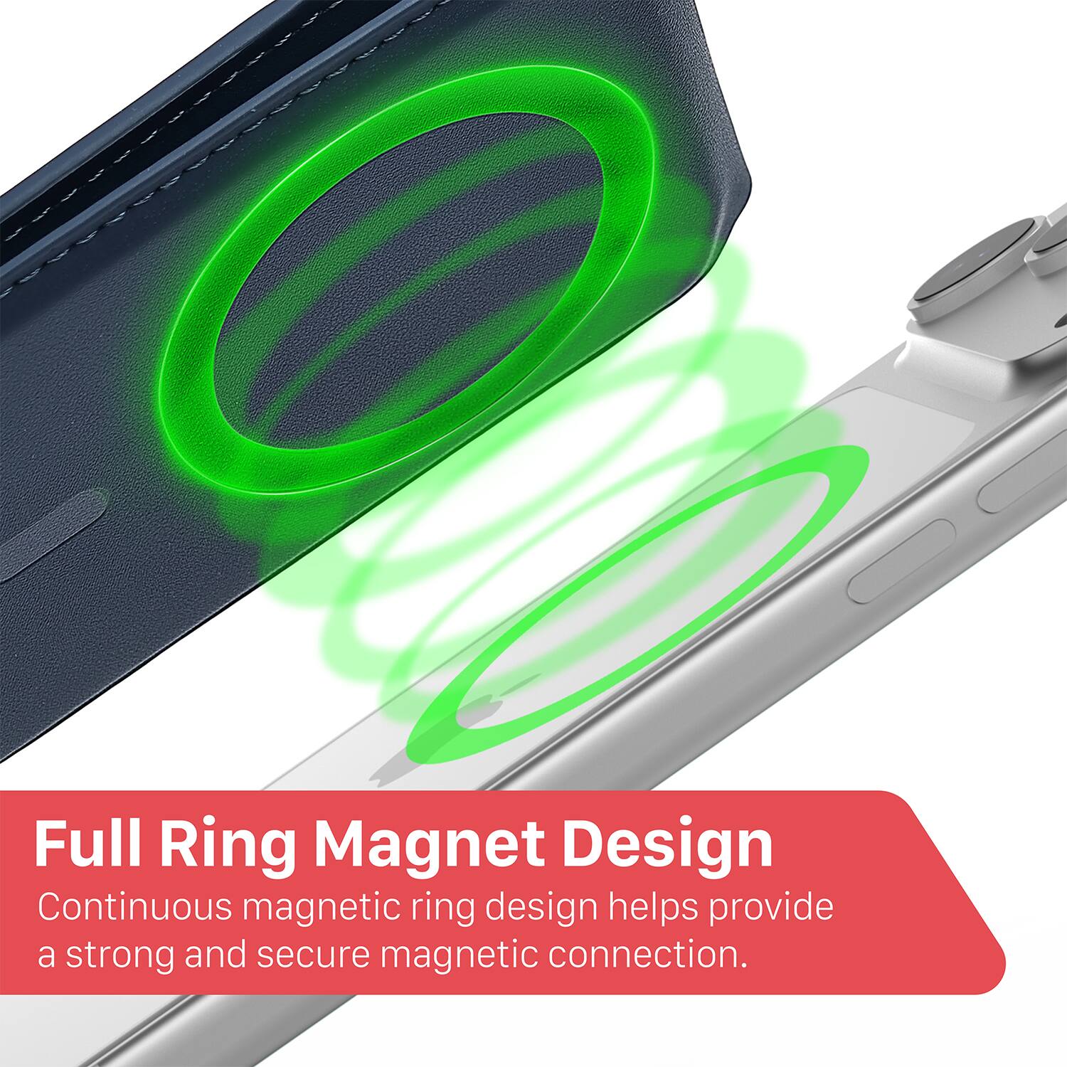 Full Ring Magnet Design  
Continuous magnetic ring design helps provide a strong and secure magnetic connection.