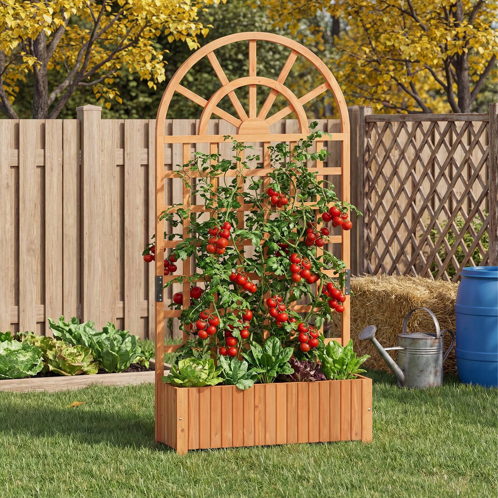 Alt View 3. Costway - Costway 1 PCS 71" Wooden Raised Garden Bed with Trellis, Drainage Holes for Flowers Vegetables - Brown.