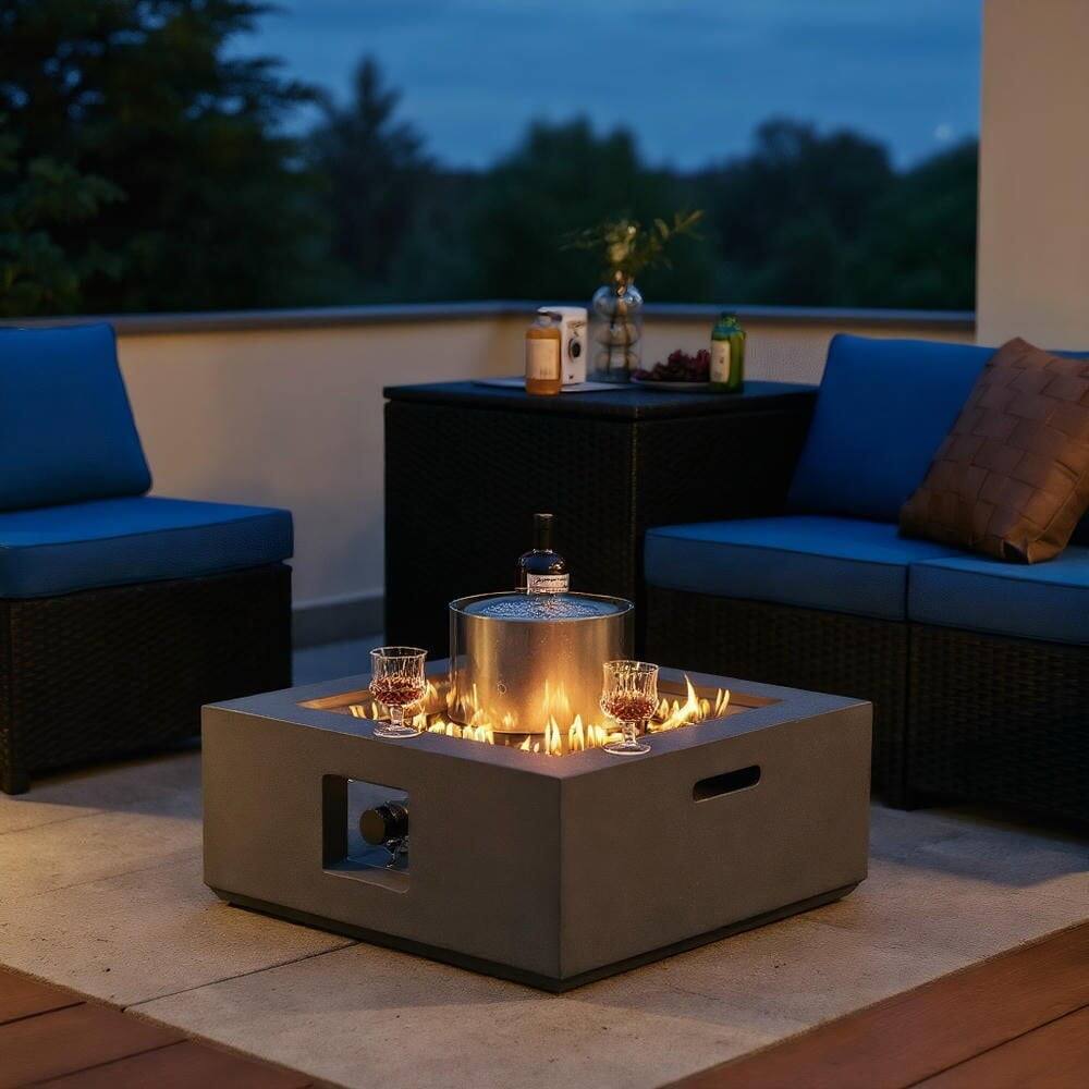 Front. Kadyn - Fire Pit Fire BowlOutdoor Firepit28 Inch 50000 BTU Patio Square Propane Fire Pit with PVC CoverGray - Gray.