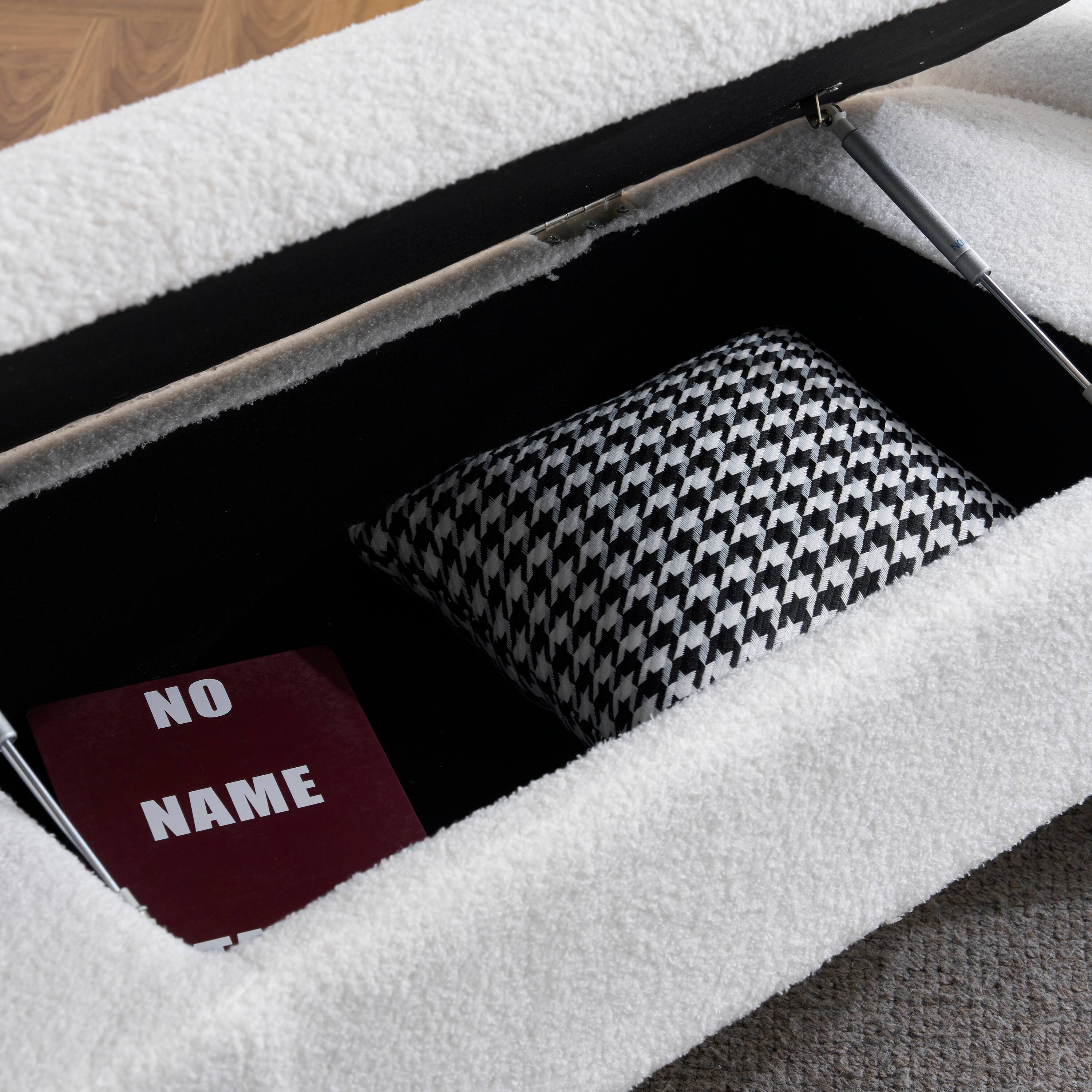 Back. Aukfa - 47" Folding Storage Ottoman Bench - Foot Rest, End of Bed, Storage Chest, 300lb Load for Living Room, Bedroom, Entryway - White.