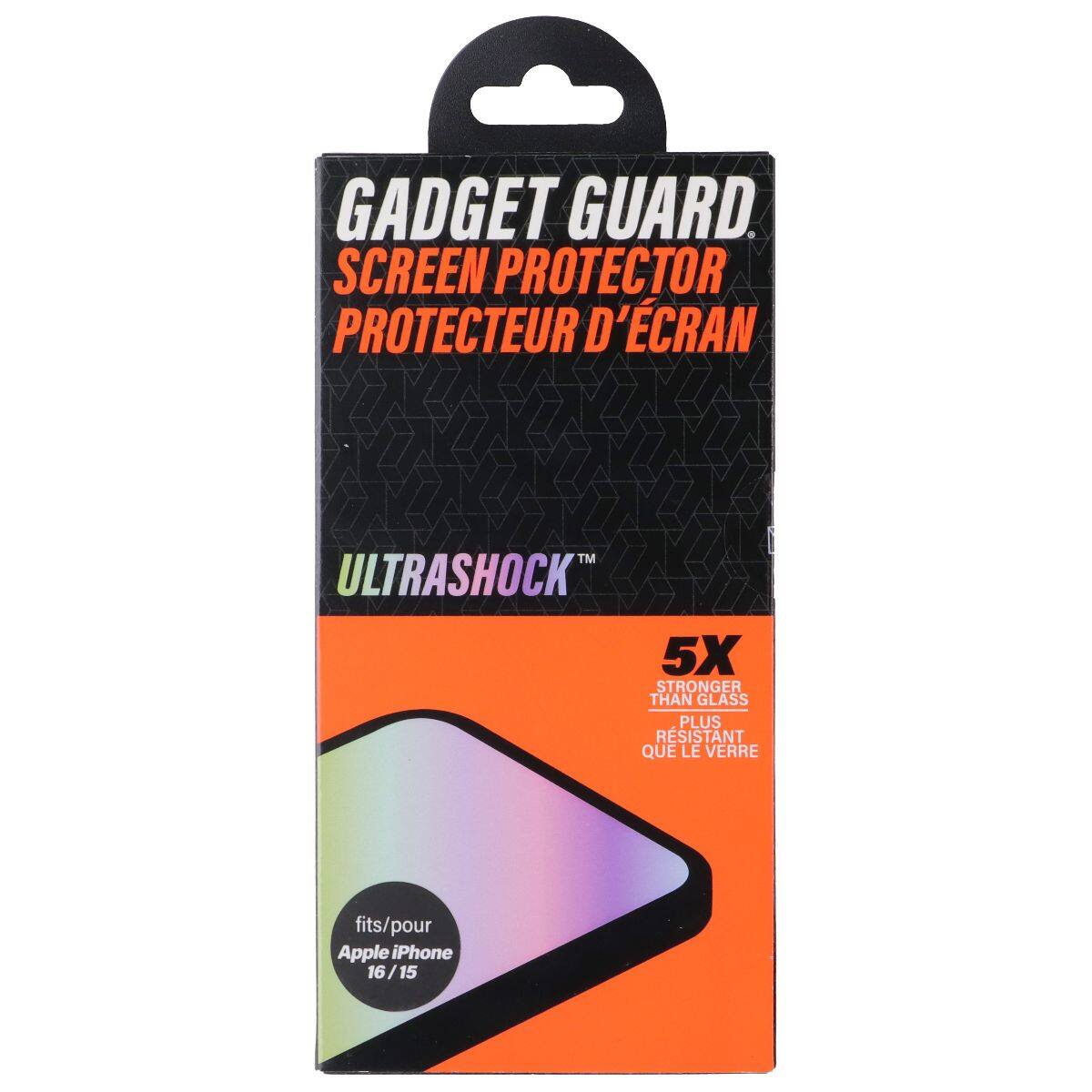 GADGET GUARD. SCREEN PROTECTOR PROTECTEUR D'ÉCRAN ULTRASHOCK 5X STRONGER THAN GLASS PLUS RÉSISTANT QUE LE VERRE fits/pour Apple iPhone 16/15