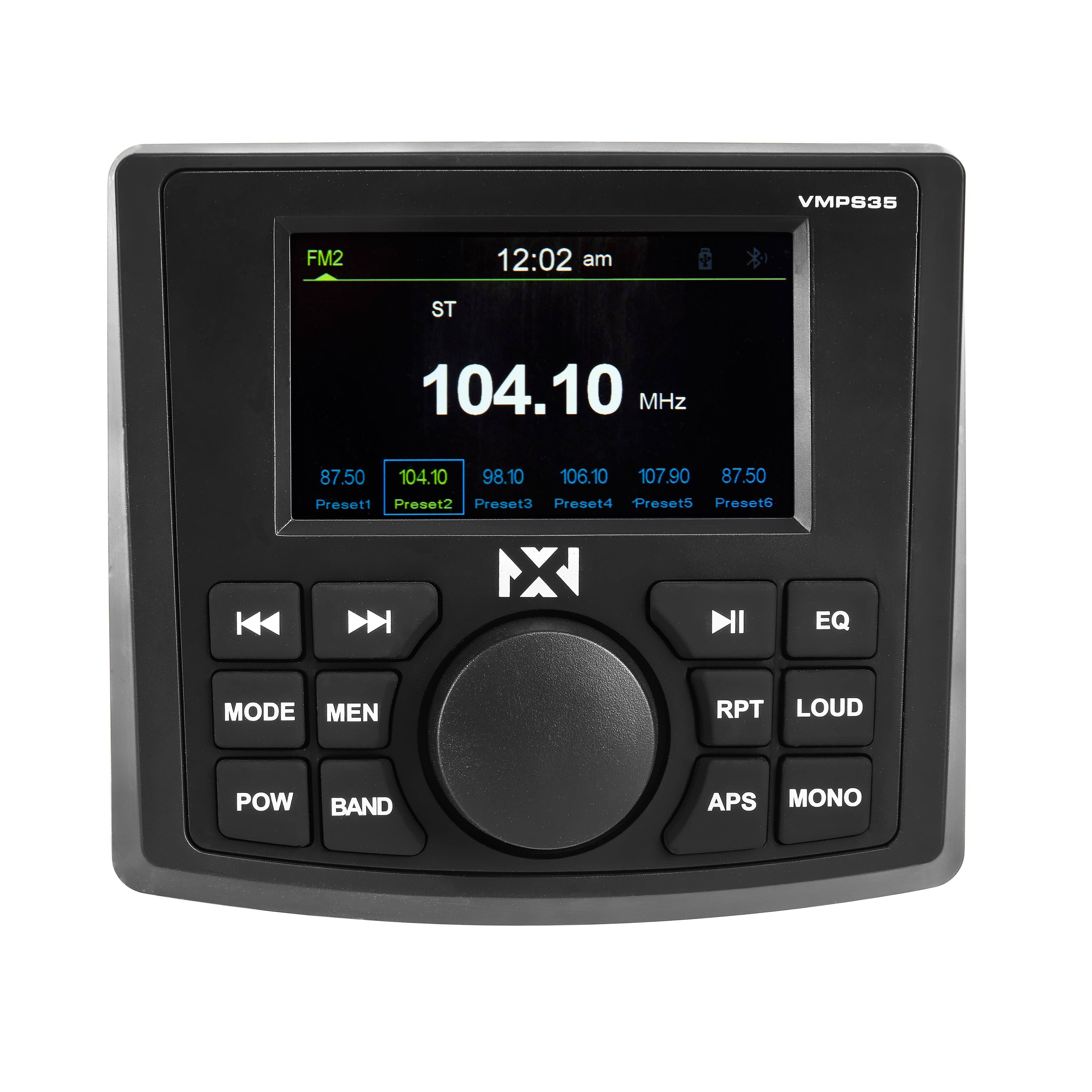 VMPS35 FM2 12:02 am ST 104.10 MHz 87.50 104.10 98.10 106.10 107.90 87.50 Preset1 Preset2 Preset3 Preset4 Preset5 Preset6 NX NI EQ MODE MEN RPT LOUD POW BAND APS MONO
