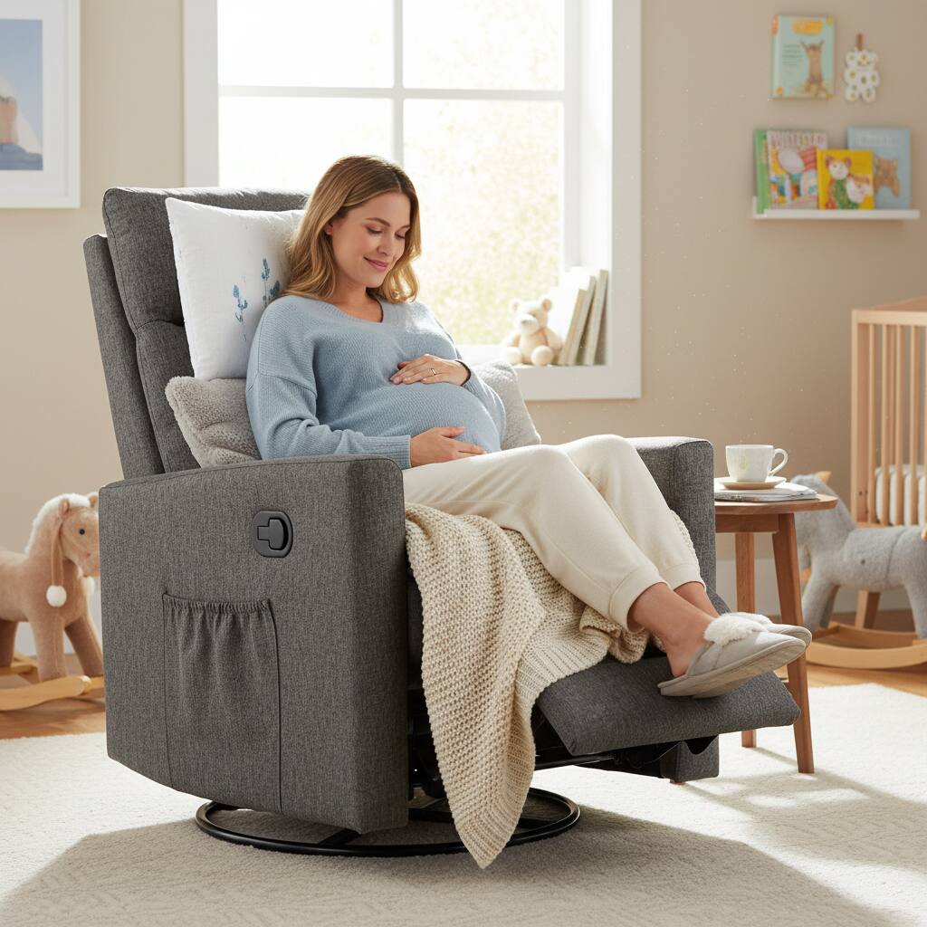 Alt View 4. AOITUN - Upholstered Rocking Recliner Chair with Adjustable Arm and Longer Footrest, Gray Fabric Glider for Living Room - Gray.