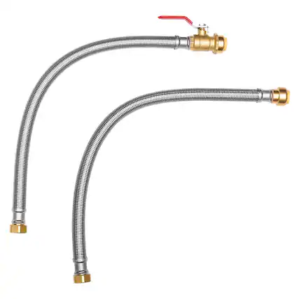 Front. VEVOR - Water Heater Kit, Push-Fit Valve Flexible Water Heater Connector with 3/4" FIP x 3/4" PTC Ball Valve - Silver.