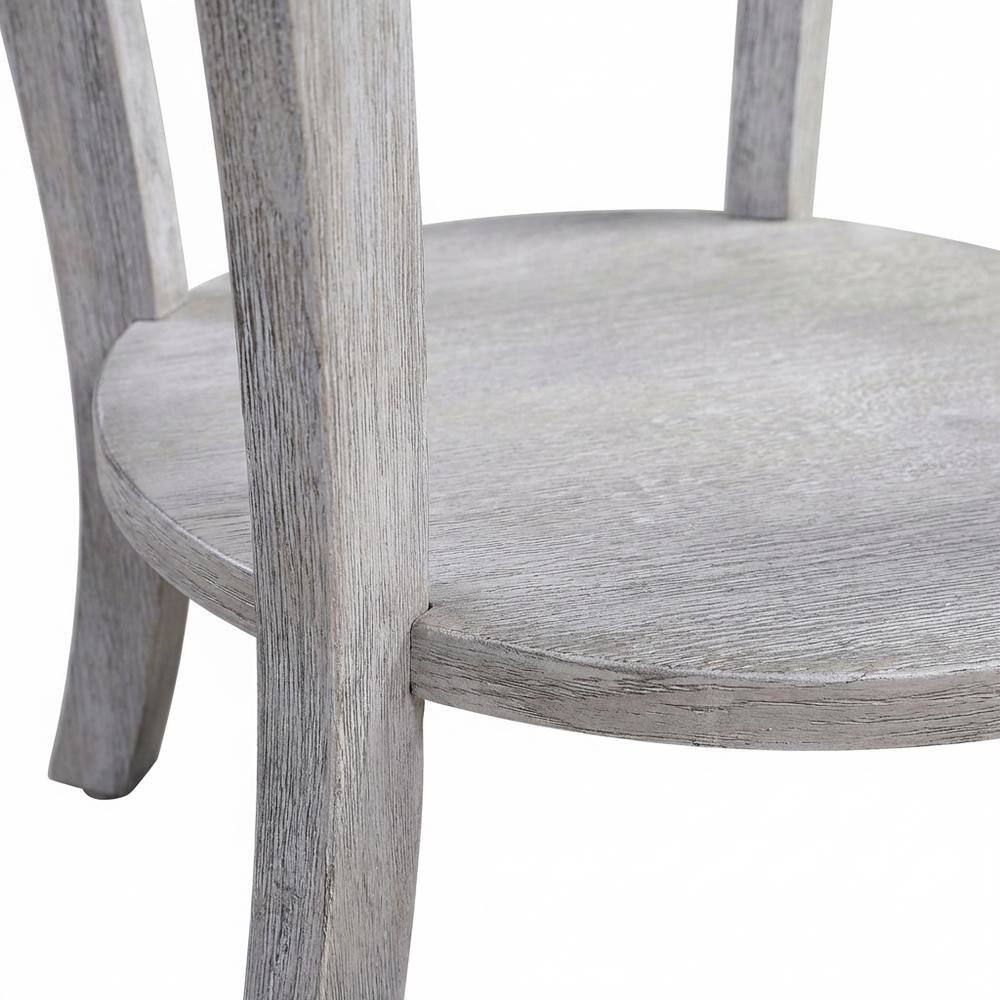 Alt View 3. FurniFact - Round End Table with Distressed Finish and Sturdy Construction - Light Gray.
