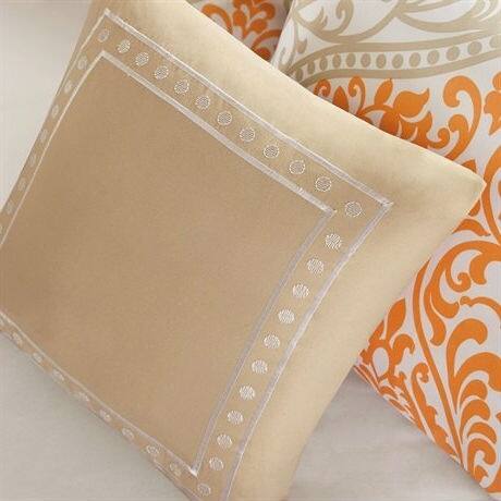 Left. Hivvago - Twin size 4-Piece Orange White Damask Print Comforter Set - Orange ,White.