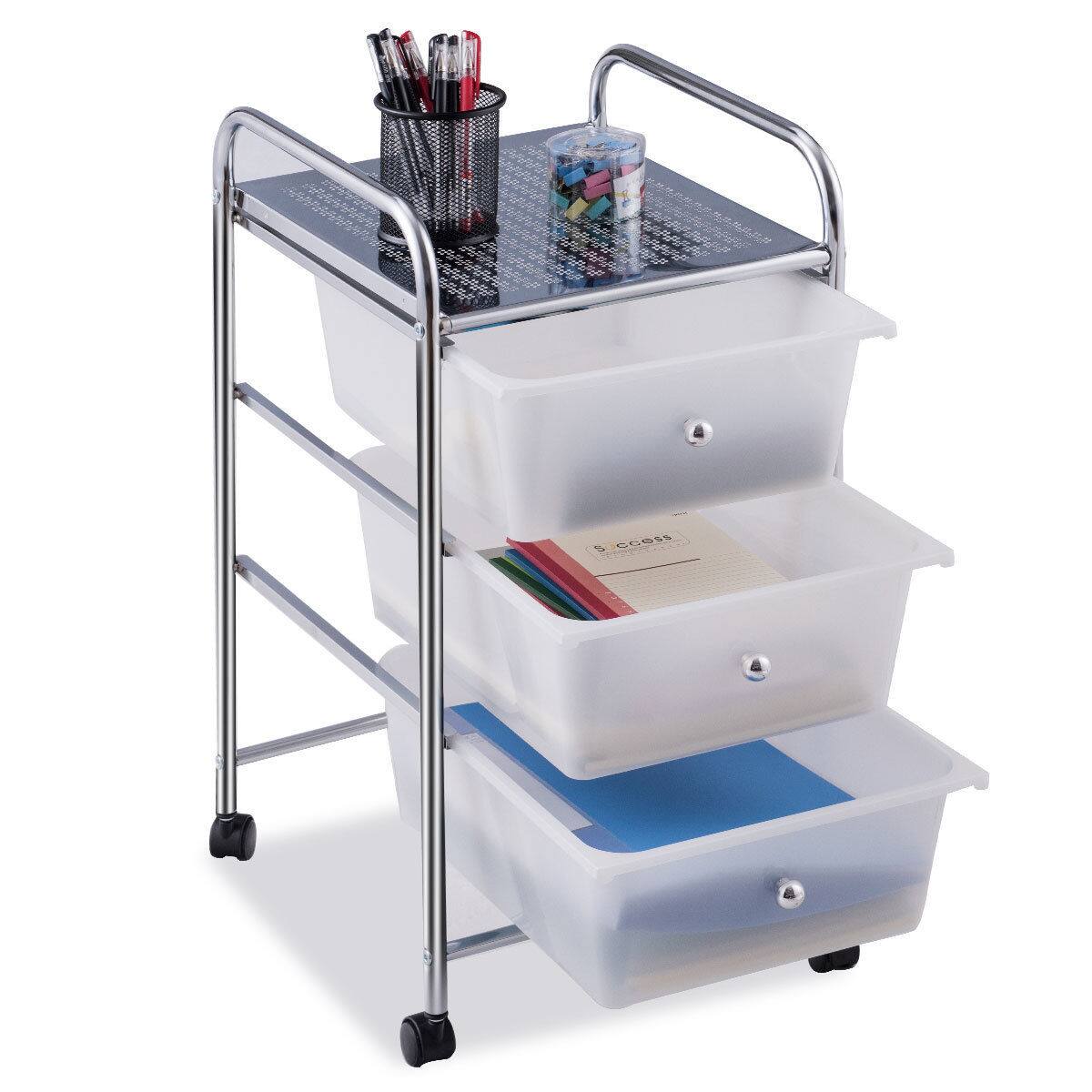 Alt View 5. Costway - 3 Drawers Metal Rolling Storage Cart Scrapbook Supply & Paper Home Office - Clear.