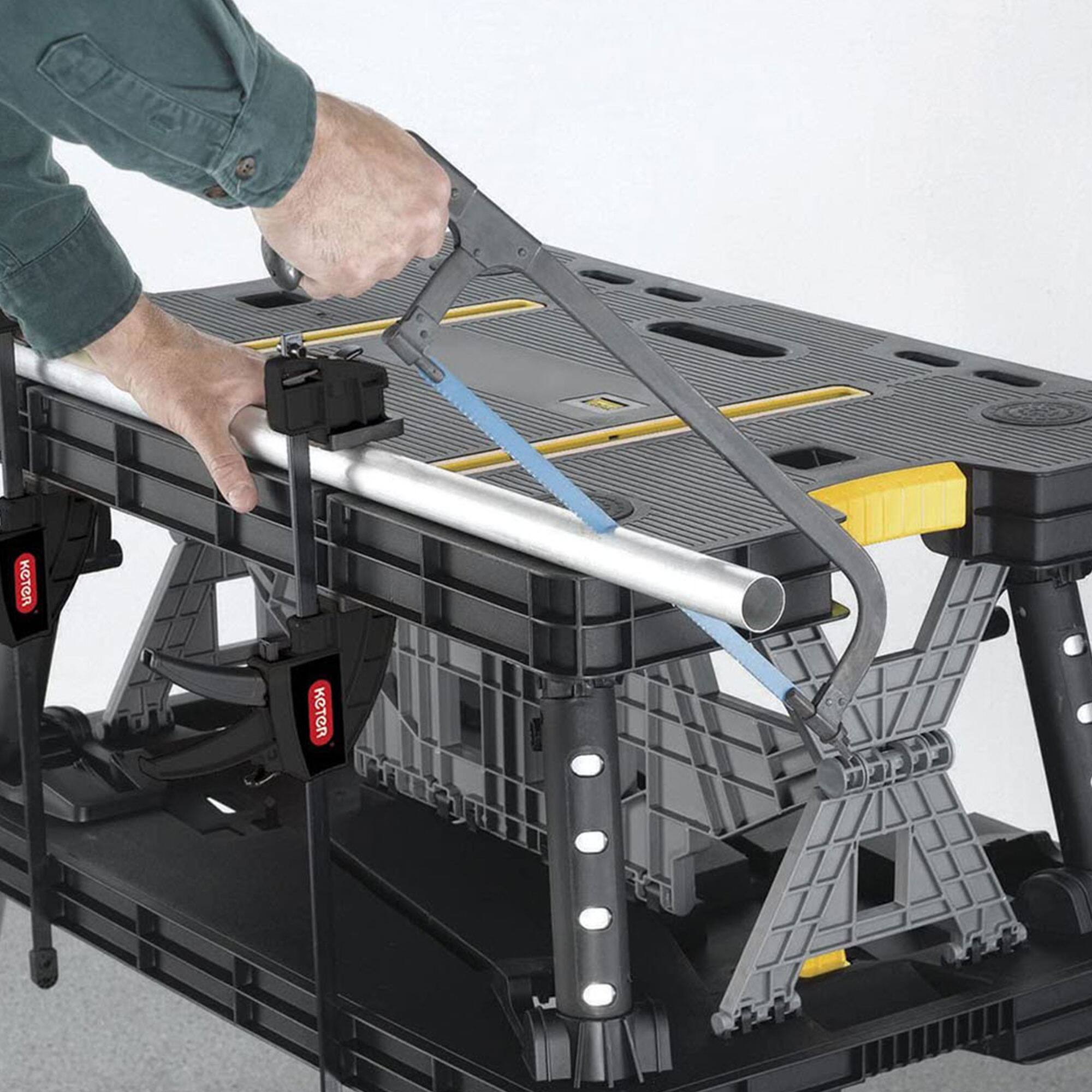 Alt View 5. Keter - Keter Portable Folding Table Tool Storage Stand Workbench Sawhorse w/ 12" Clamps - Multicolor.