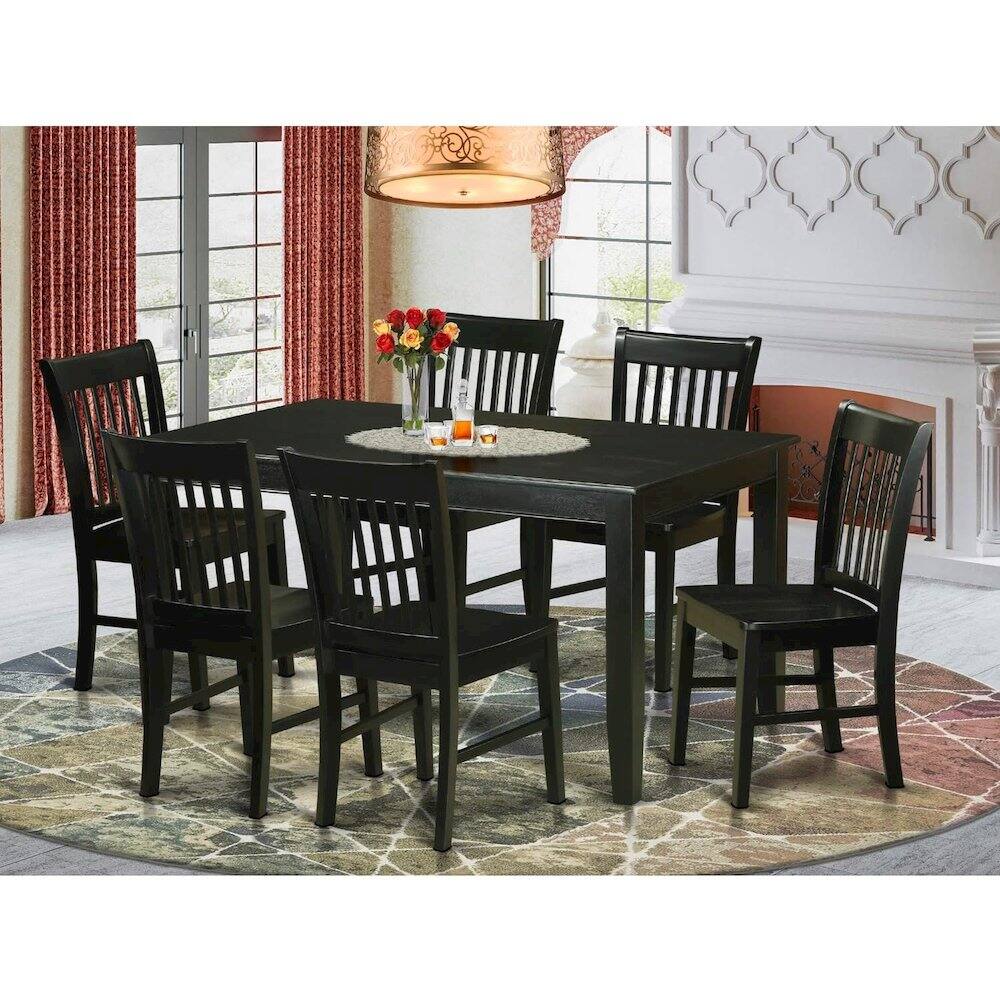 Angle. East West Furniture - 7 Pc Dining room set -Kitchen Table and 6 Dining Chairs - Black.