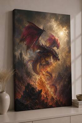 FC Design - Large Inferno Sky Dragon Wall Art Canvas Print 24x36" Volcanic Realm Fantasy Painting for Home Decor - MultiColor