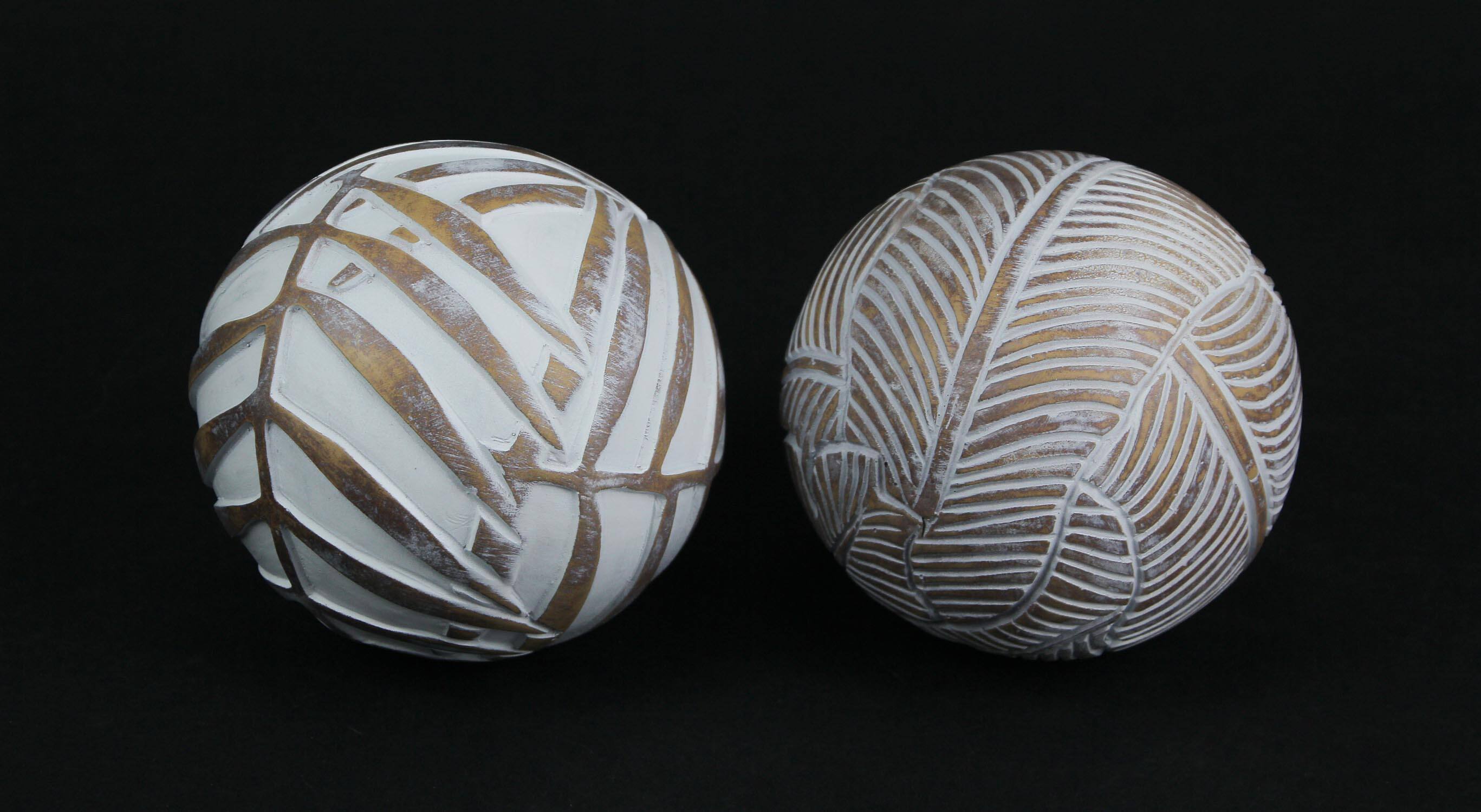 Alt View 1. Mayrich Company - Whitewashed Tropical Leaf Wood Look Decor Balls Set of 4 - White.