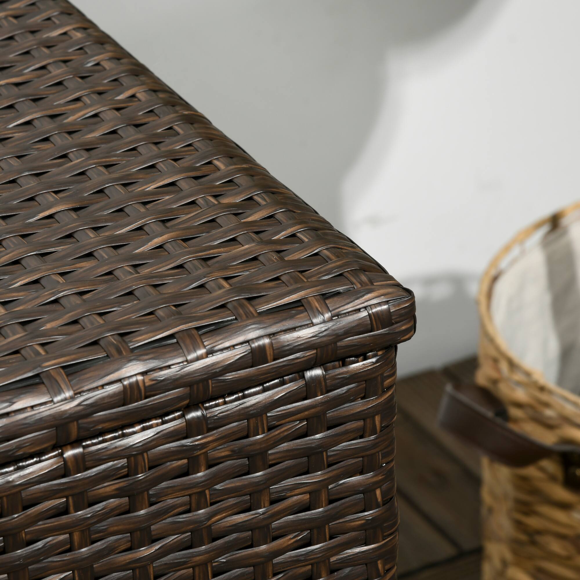 Alt View 7. Outsunny - 113 Gallon Deck Box, Rattan Outdoor Storage Box, Waterproof Storage Container for Indoor, Patio Furniture Cushions - Brown.