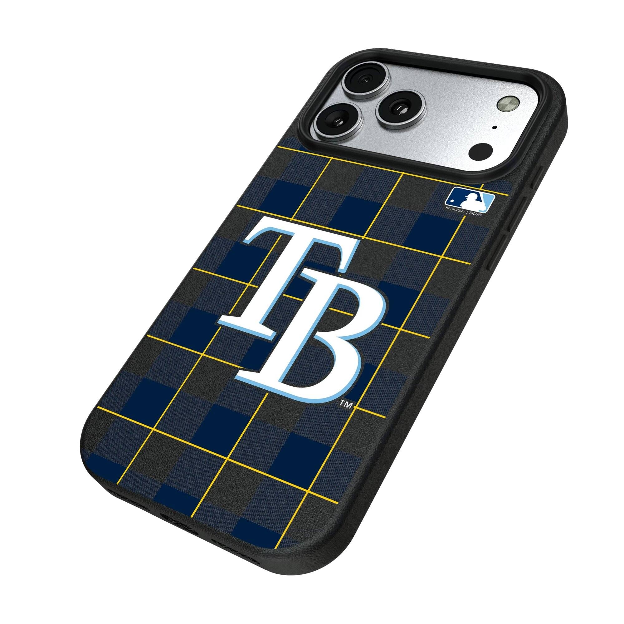 Alt View 1. Keyscaper - Tampa Bay Rays Plaid Magnetic Bump iPhone Case - 16 Pro Max - Black.