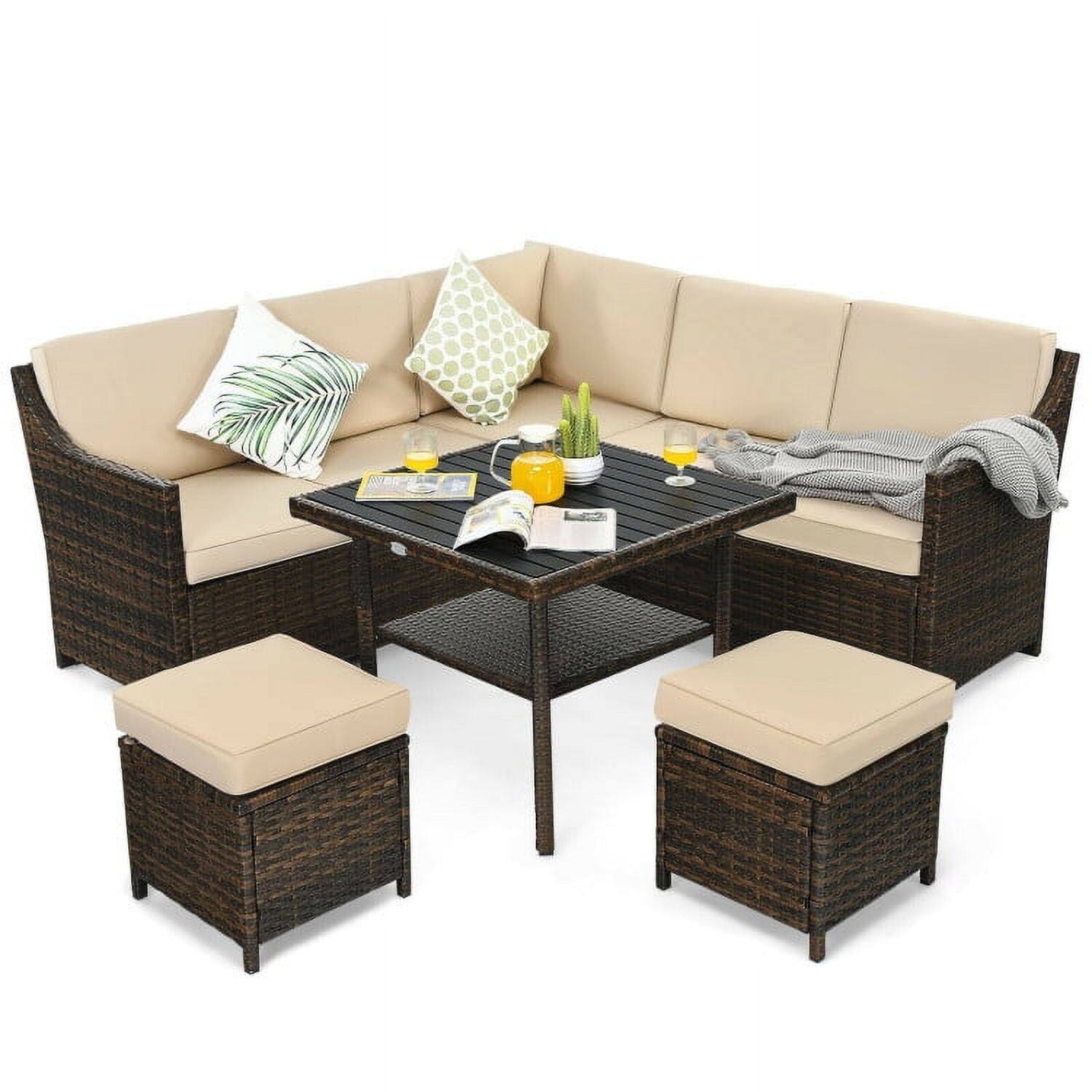 Alt View 4. Kadyn - 6 Pieces Patio Rattan Dining Sofa Funiture Set, Patio Seating Conversation Set, Modern Patio Sofa Sectional Proof - Beige.
