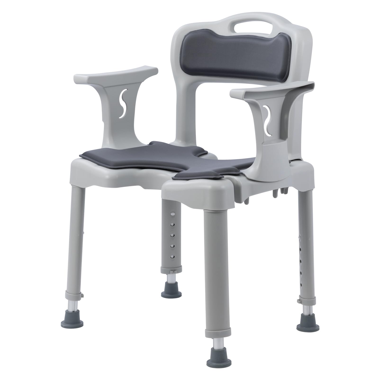 Front. JETRANSPORT - Bathroom Shower Chair For Inside With Arms And Height Adjustable Sturdy Seat Adults Handicap Soft Cushion - Grey.