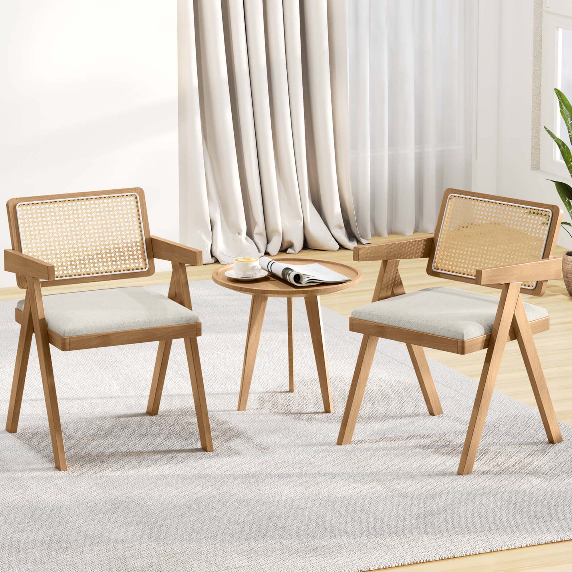 Angle. Costway - Set of 2 Rattan Accent Chairs Leathaire Dining Chairs Modern Living Room Chairs - White + Natural.