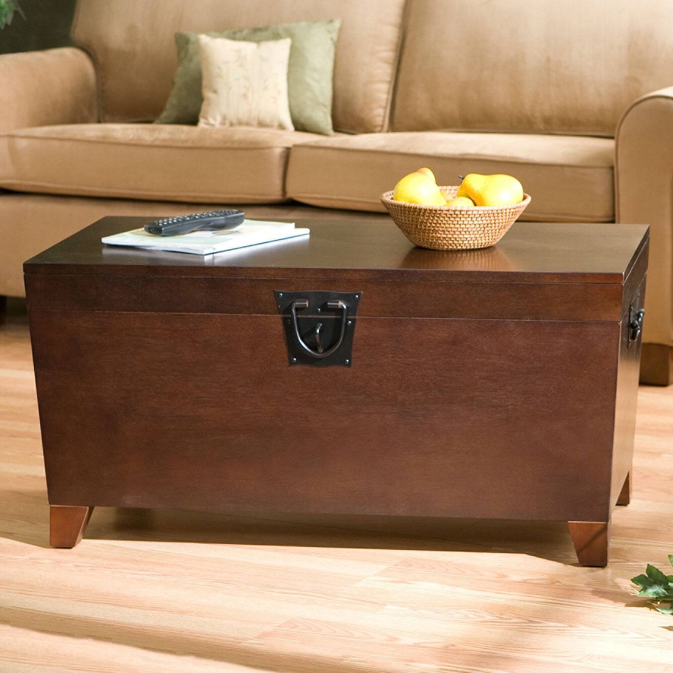 Left. Hivvago - Contemporary Lift Top Coffee Table Storage Trunk in Espresso Finish - Espresso Finish.
