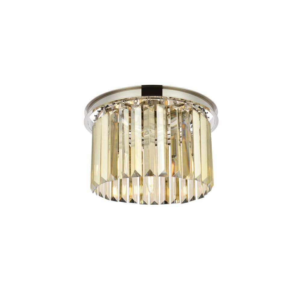 Alt View 4. Urban Classic - Sydney 3 light polished nickel Flush Mount Golden Teak (Smoky) Royal Cut Crystal - Polished Nickel.