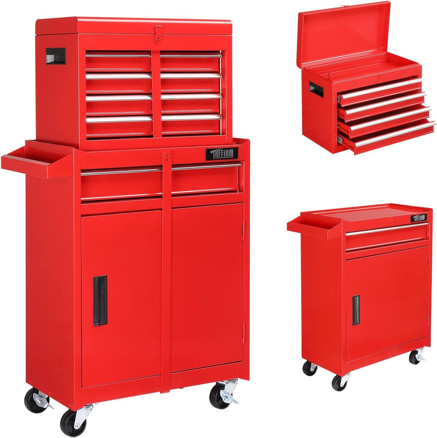 Angle. Winado - Rolling Tool Chest Storage Cabinet Mechanic Tool Organizer Box with 5 Drawers - Red.